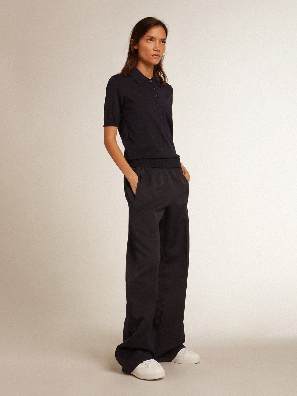 Women’s polo shirt in navy-blue merino wool - 3