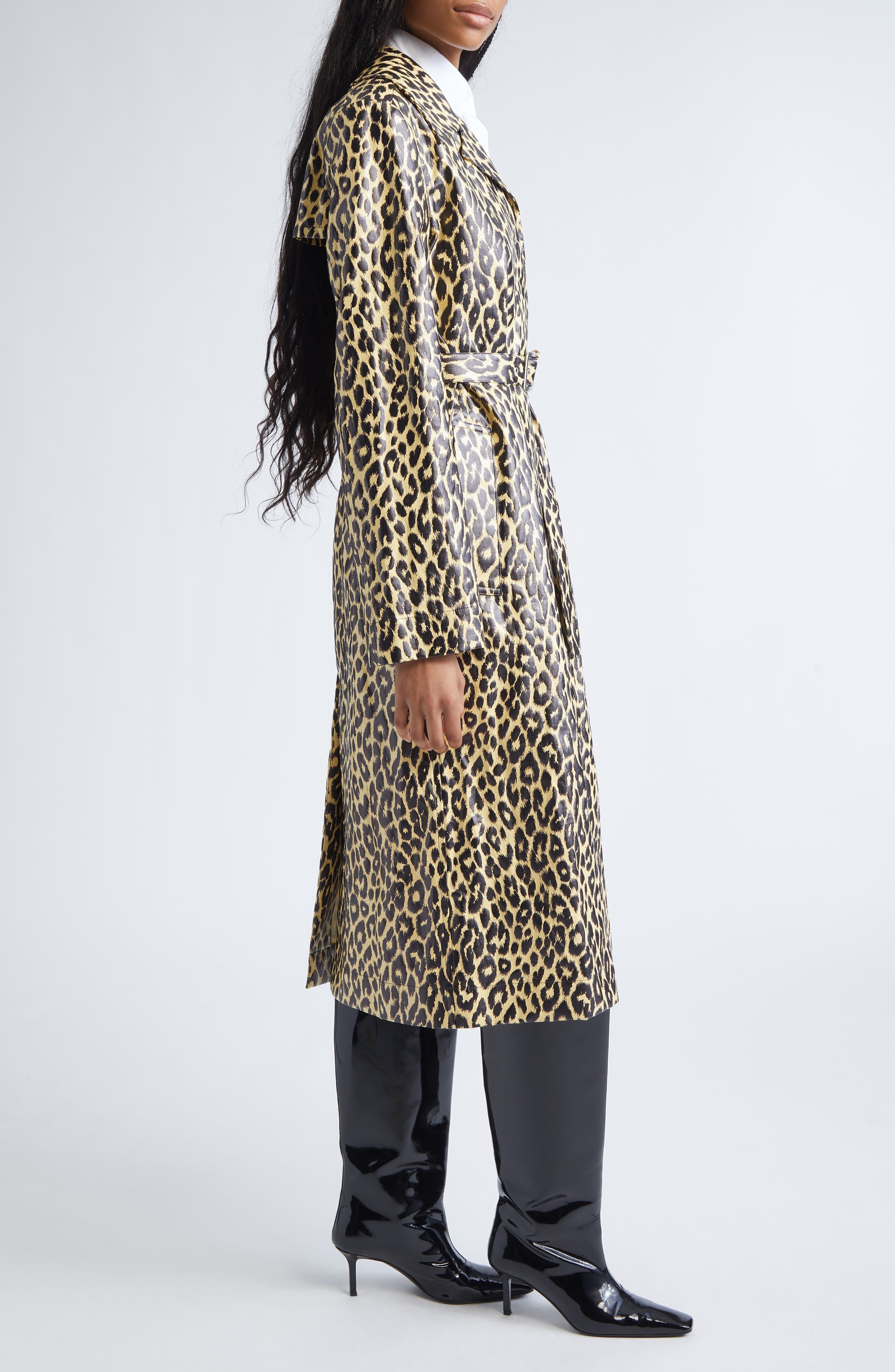Jil Sander Leopard Print Coated Trench Coat in Canvas Beige at Nordstrom - 3