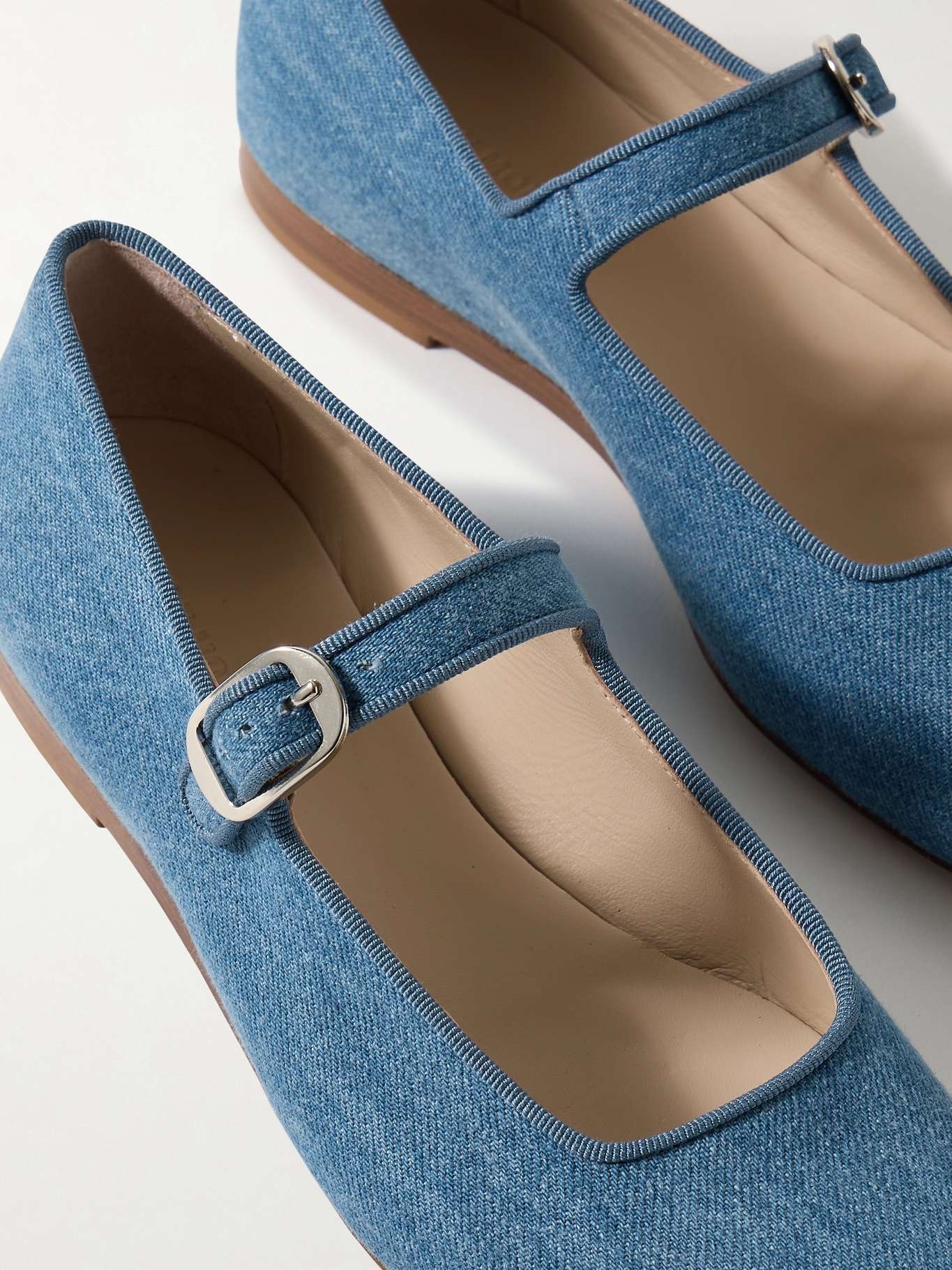 Grosgrain-trimmed denim Mary Jane ballet flats - 4
