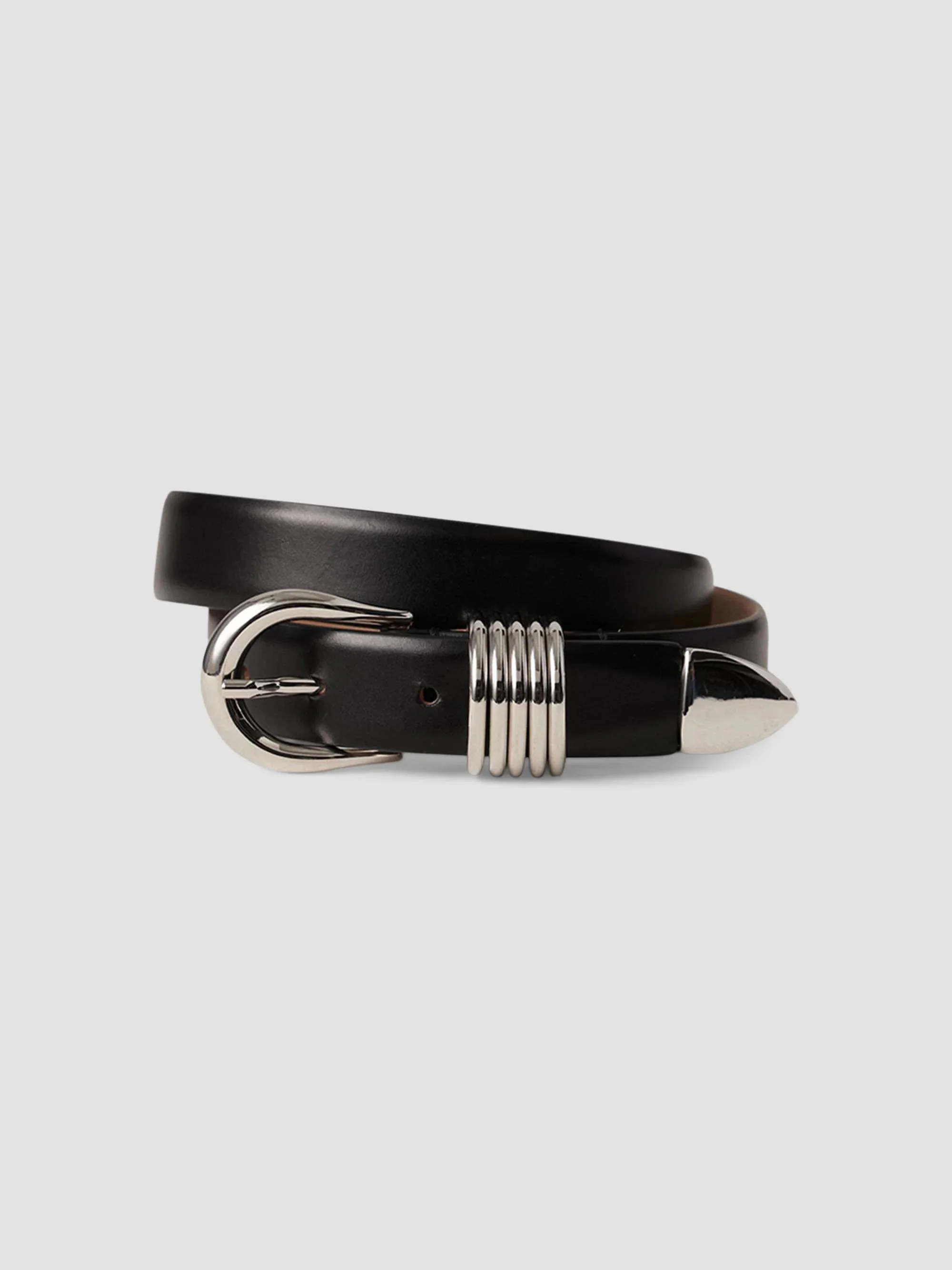 Women's Hollyhock Leather Belt - Black Silver - 1