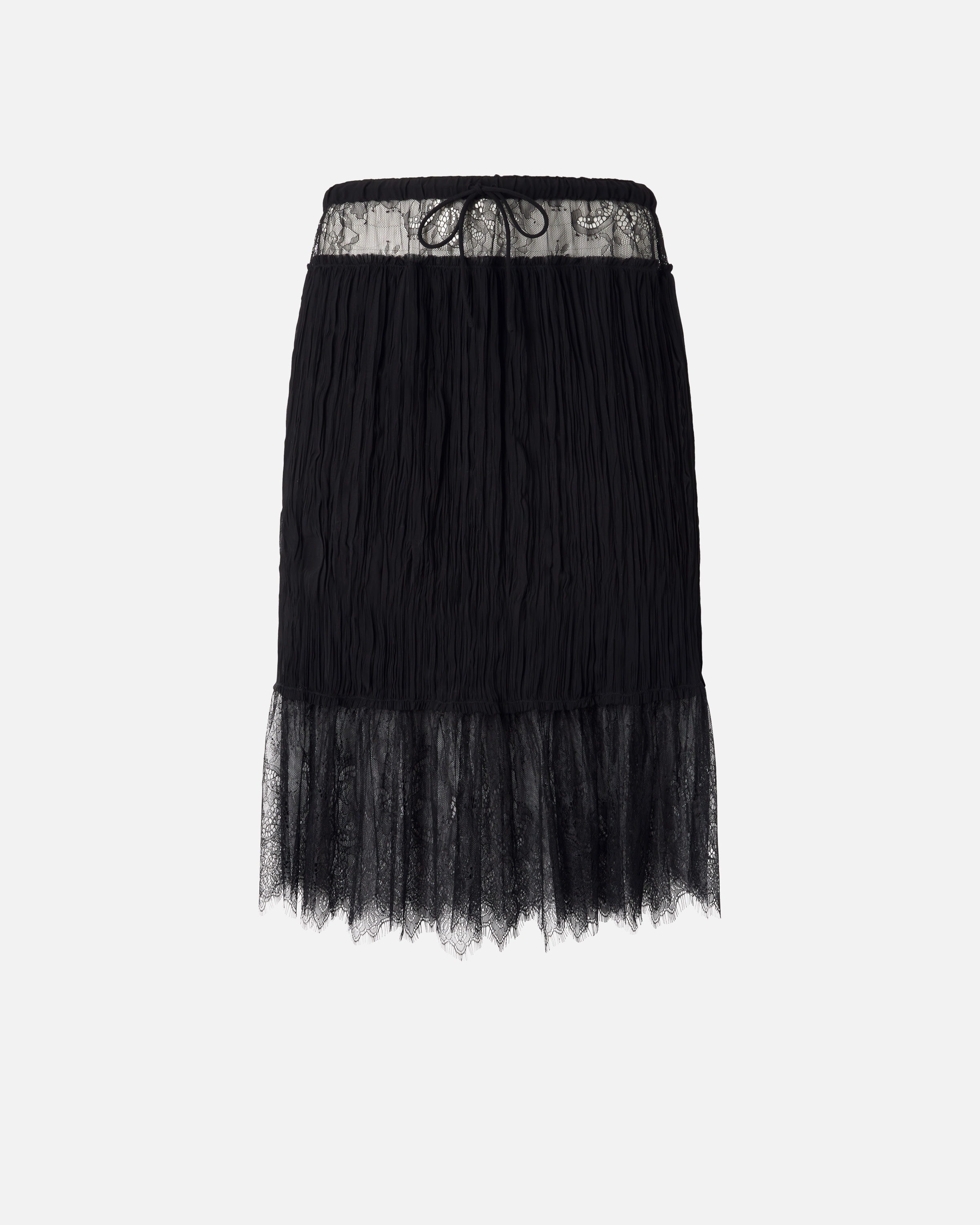 GATHERED KNEE-LENGTH SKIRT WITH LACE - 1