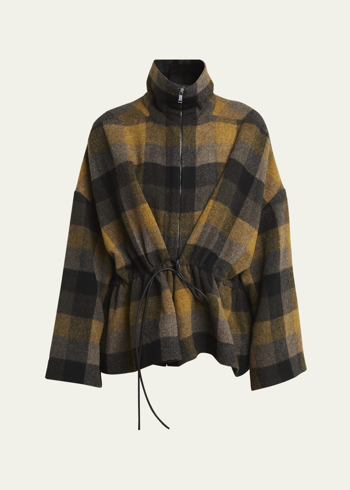 Plaid Zip-Up Cape Jacket - 1