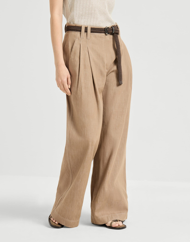Brunello Cucinelli Denim-effect twill smart wide trousers with monili outlook