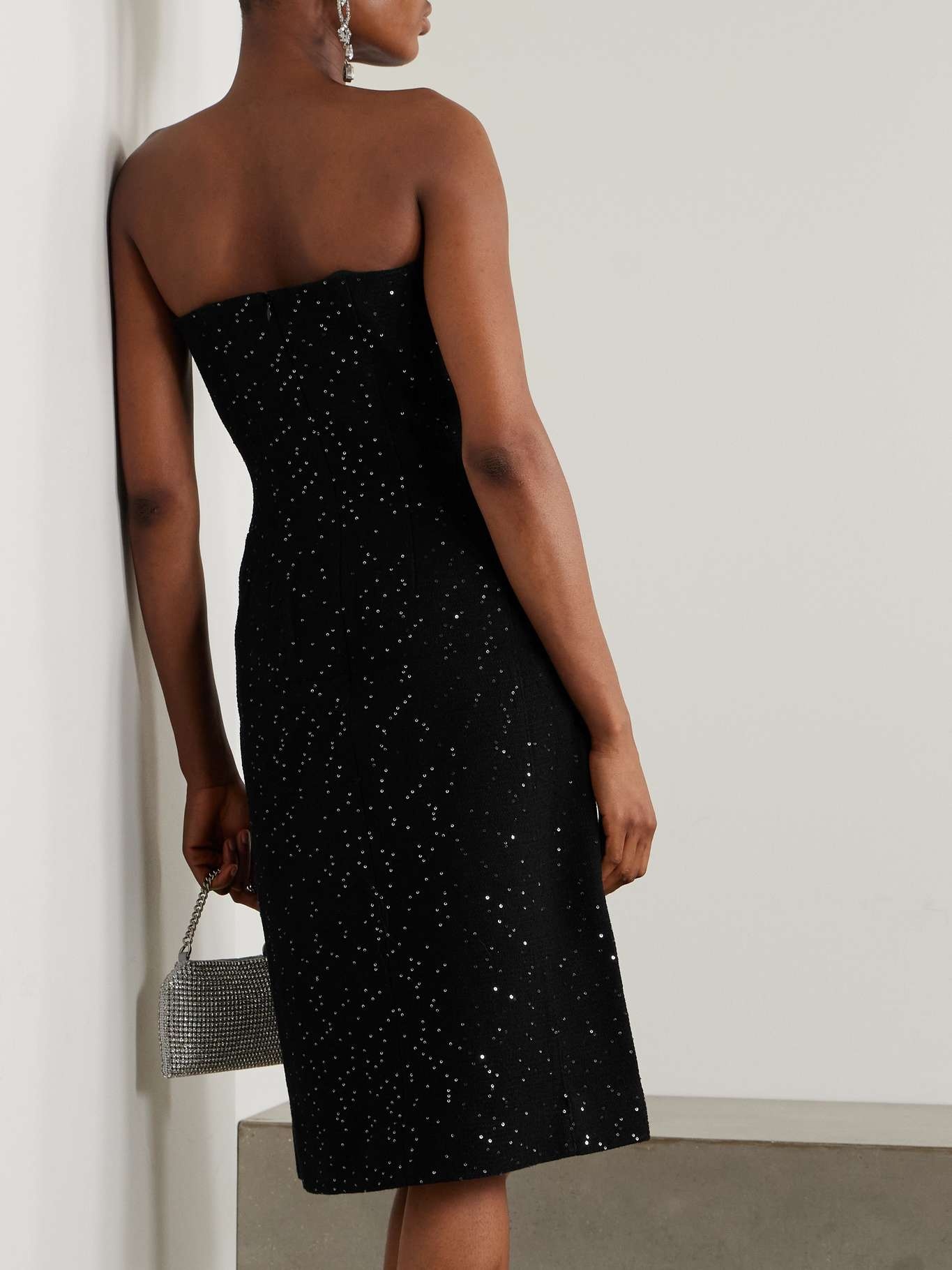 Strapless satin and faille-trimmed sequined wool-blend midi dress - 3