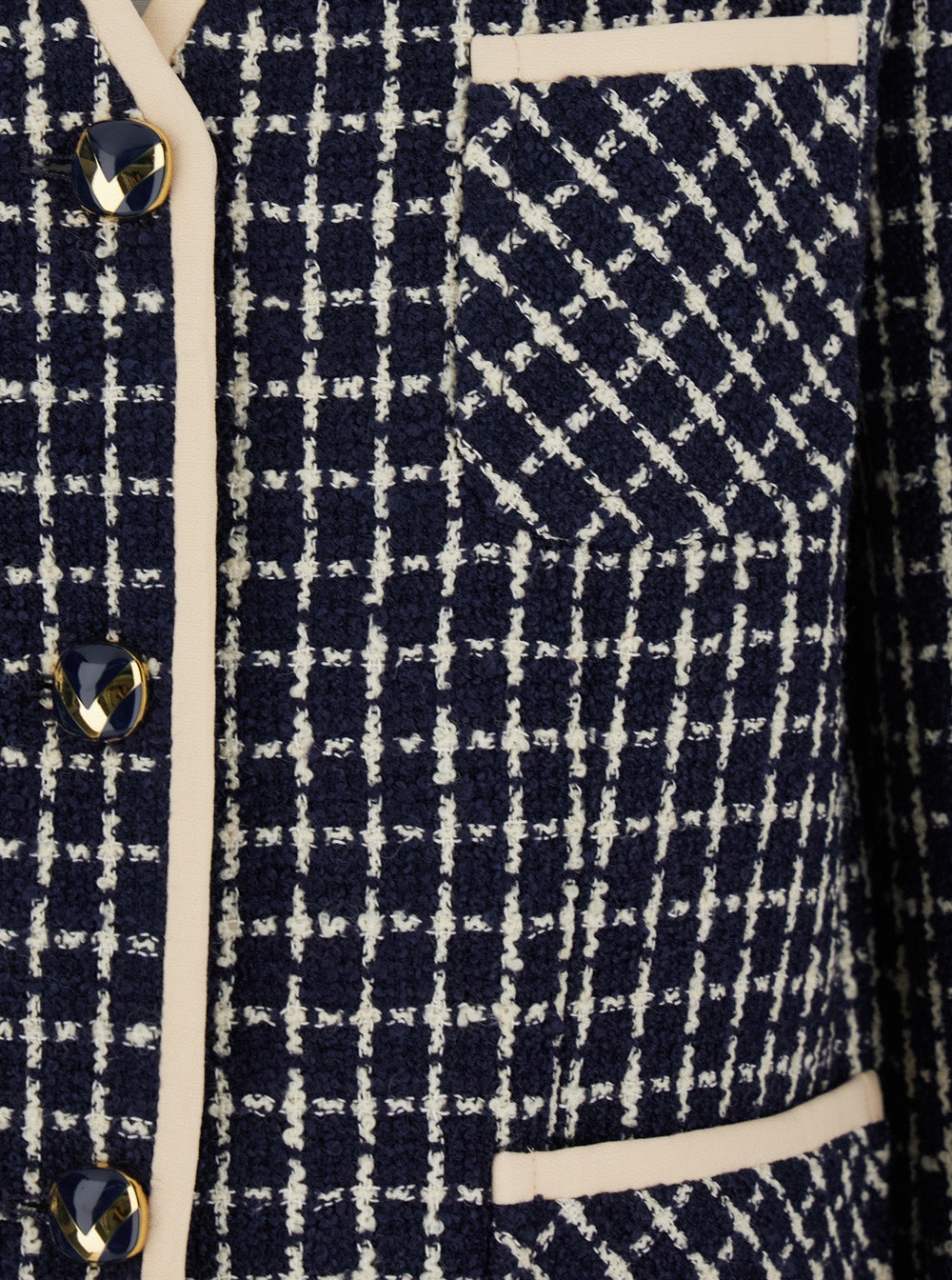 Valentino Women Blue Jacket With V Neck And All-Over Check Motif In Wool Blend Woman - 3