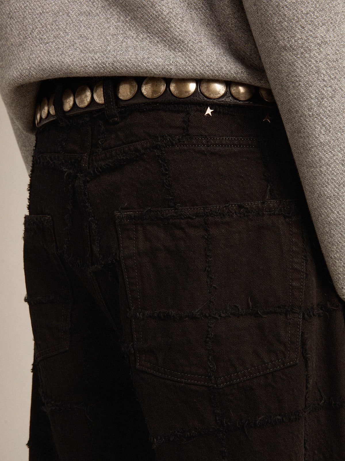 Black cotton pants with 3D-effect checked pattern - 5