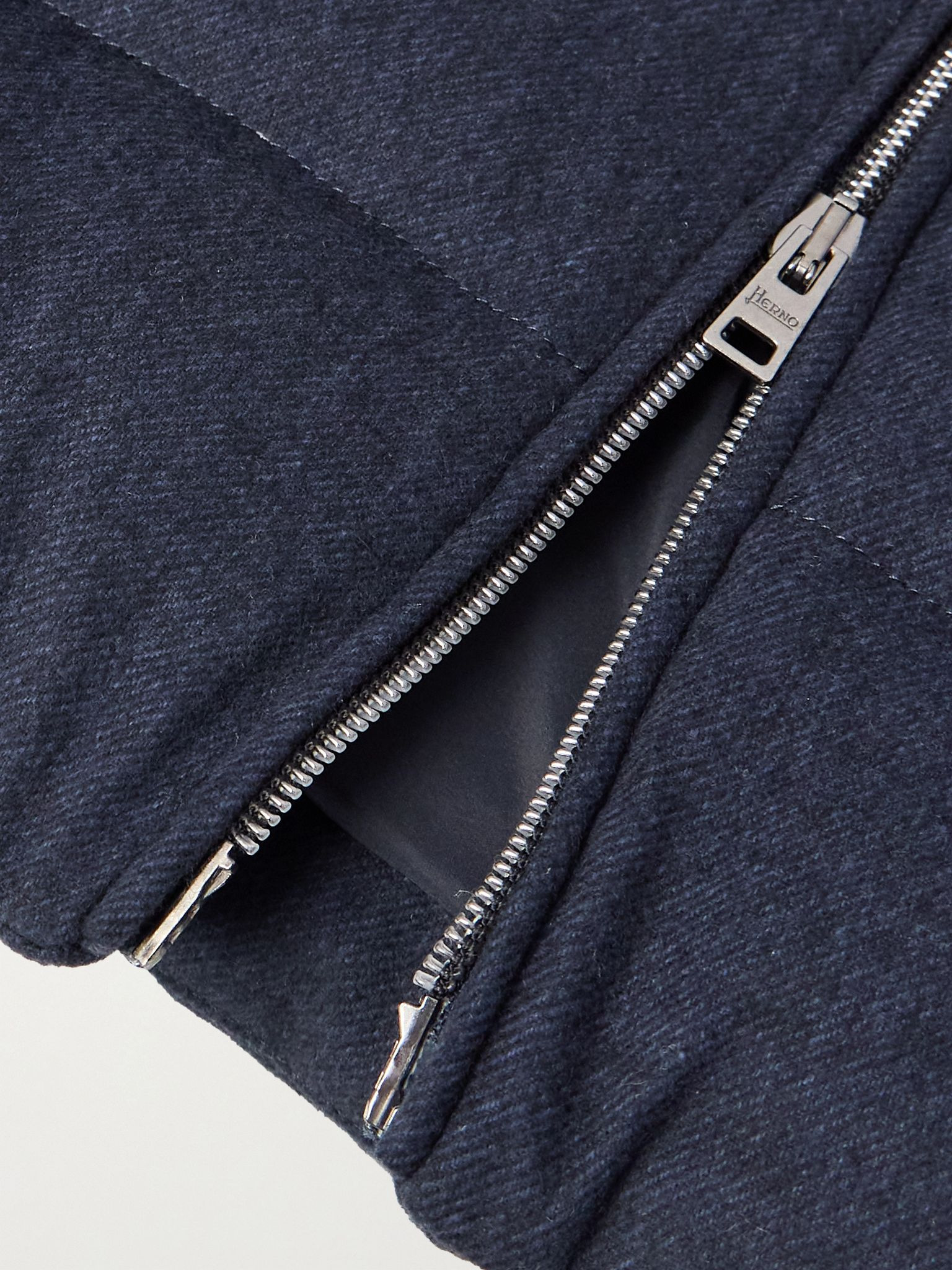 Suede-Trimmed Quilted Silk and Cashmere-Blend Twill Down Gilet Navy - 5