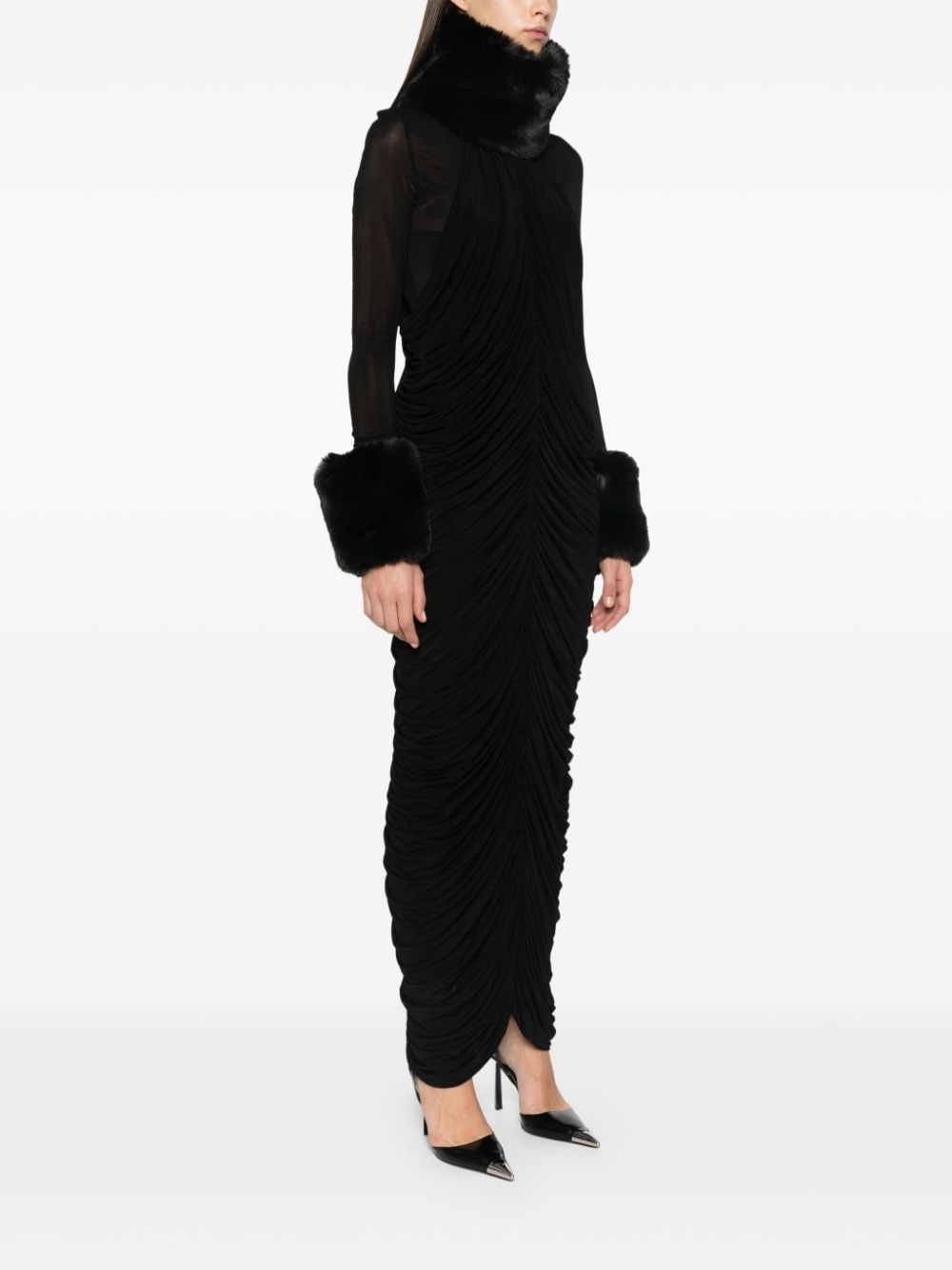 faux-fur trim maxi dress - 3