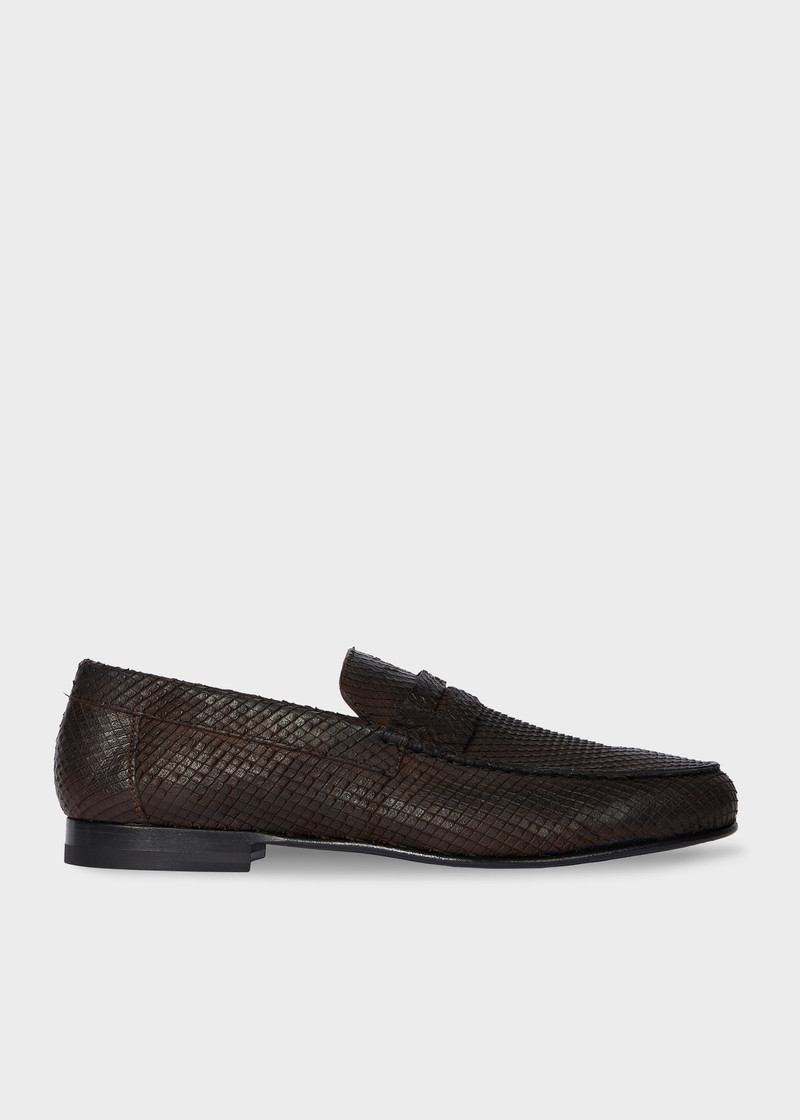 Dark Brown Textured-Leather 'Sellers' Loafers 1