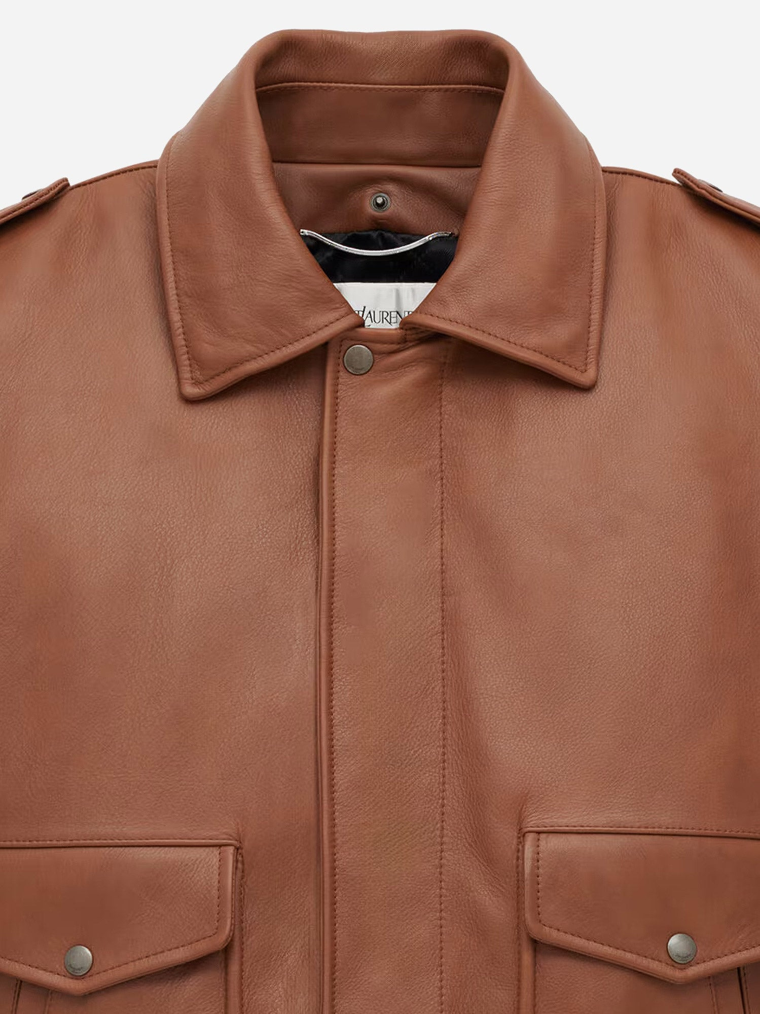 Leather Bomber Jacket With Shearling Collar - 5