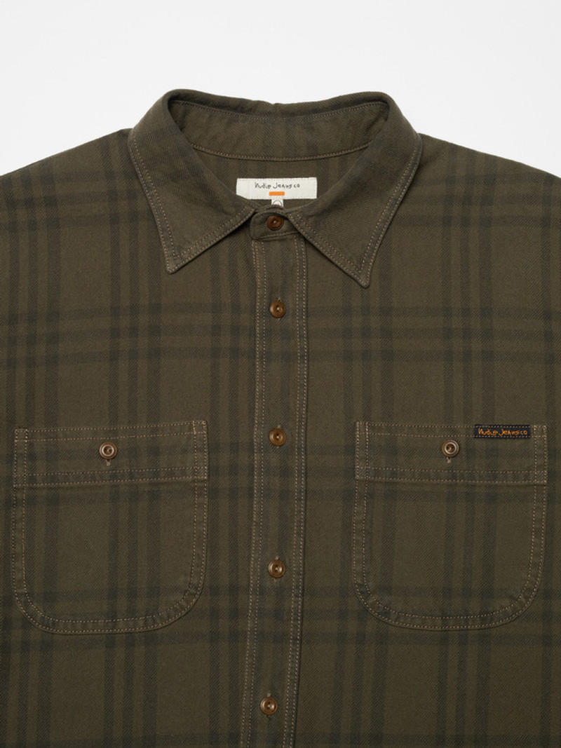 Julian Worker Plaid Check Shirt Olive 3