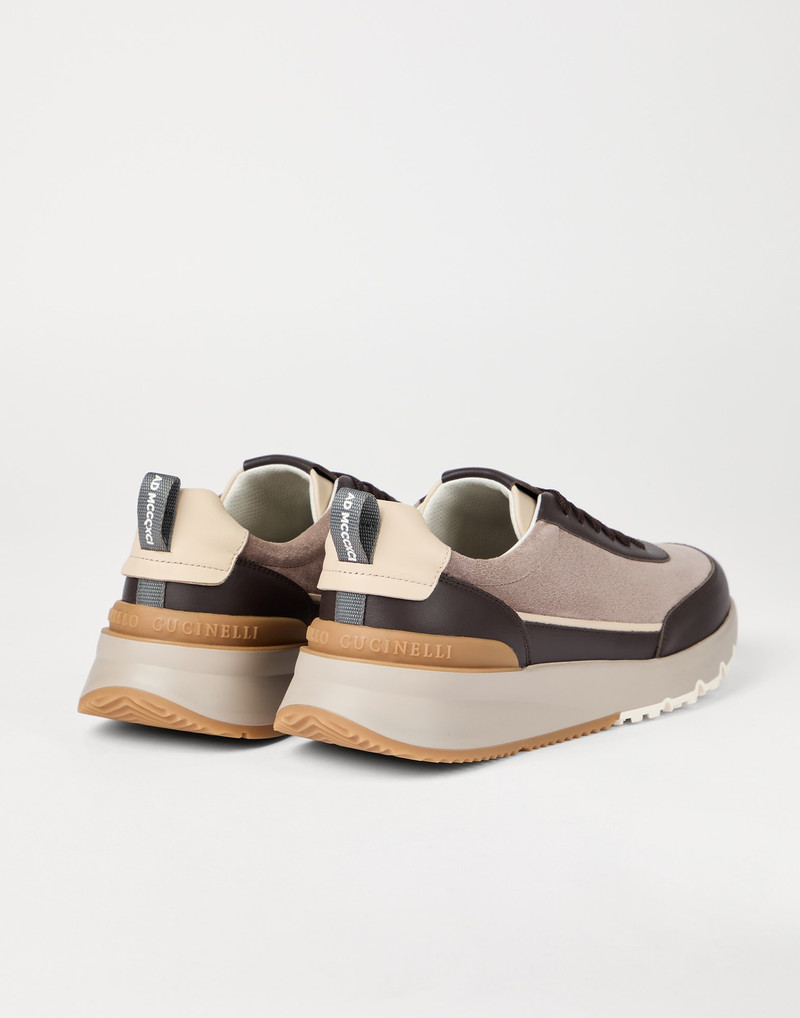 Brunello Cucinelli Washed suede and semi-polished calfskin runners outlook