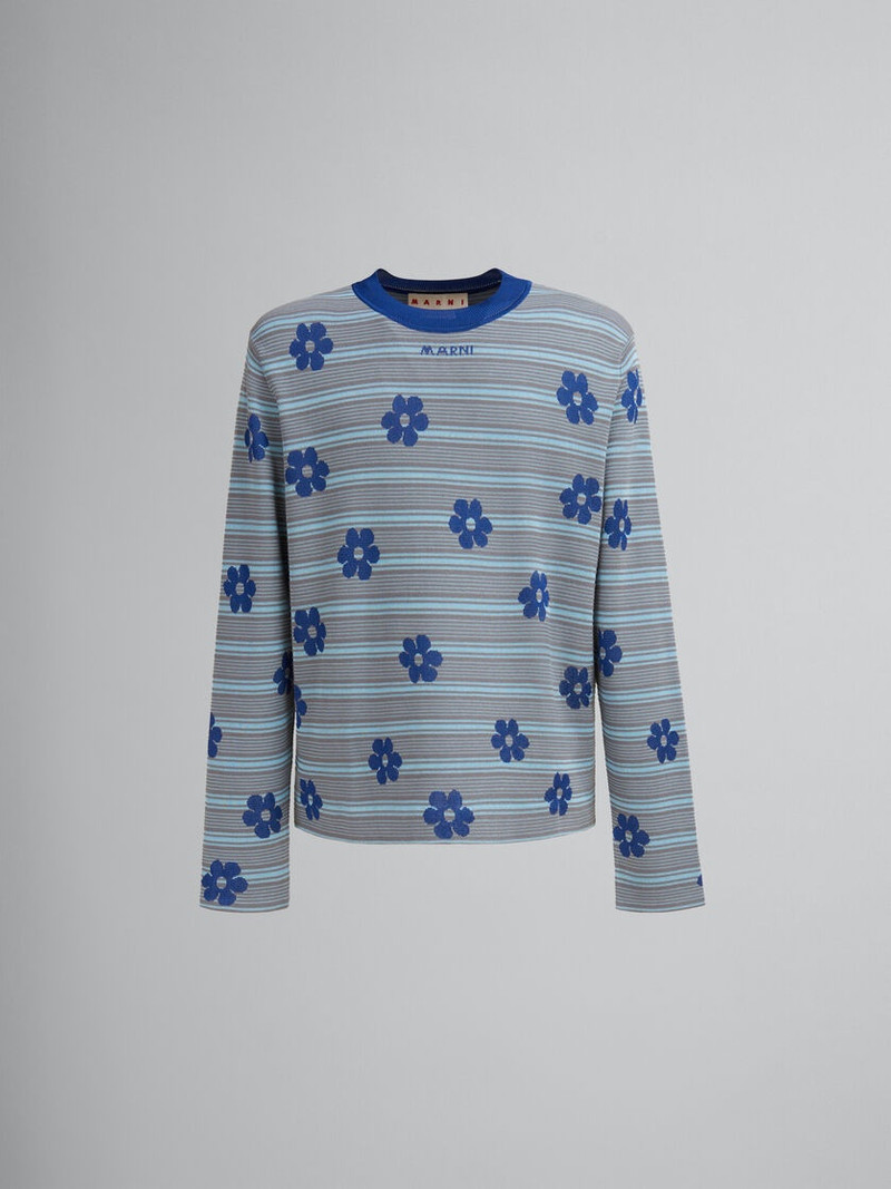 BLUE COTTON-VISCOSE STRIPED JUMPER WITH FLORAL MOTIF 1
