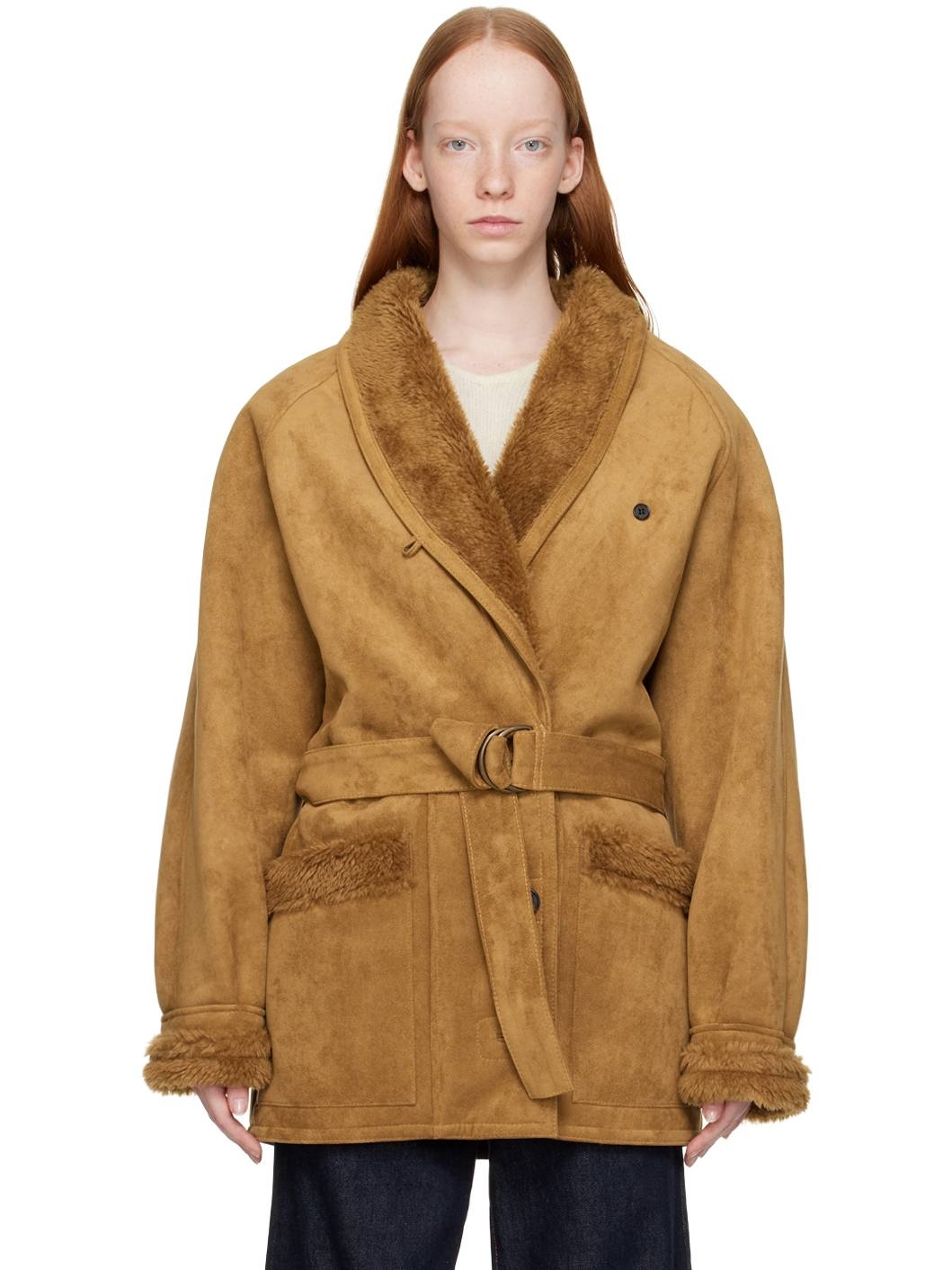 Tan Paneled Faux-Leather Coat - 2