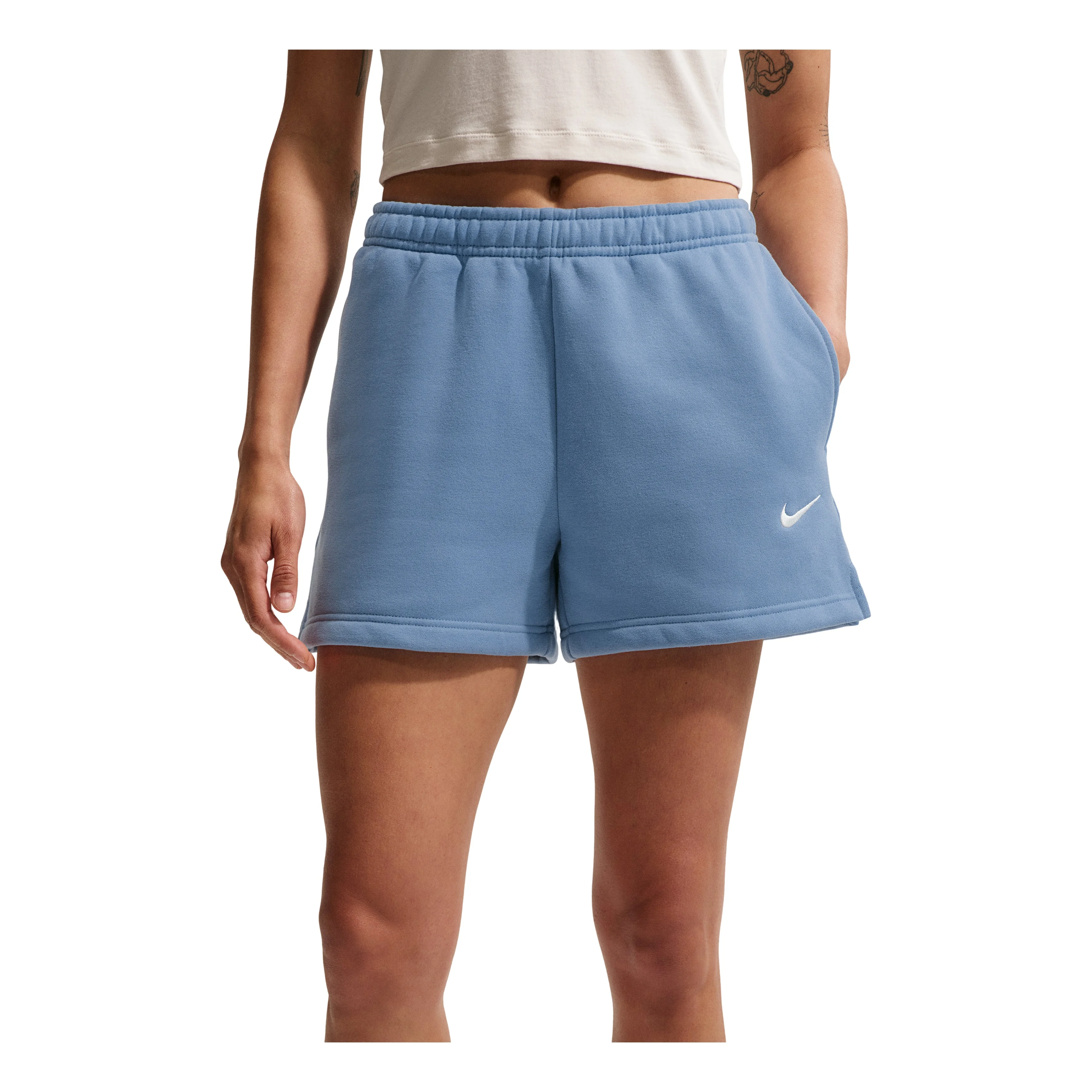 (WMNS) Nike Studio Fleece Medium Mid-Rise Shorts 'Work Blue Sail' IR8313-486 - 1