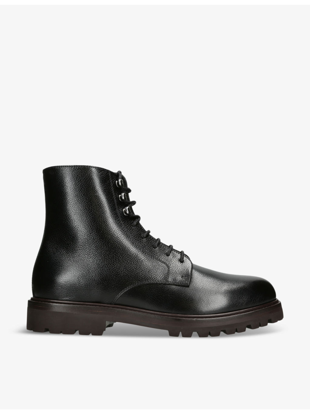 Textured shearling-lined lace-up leather boots - 1