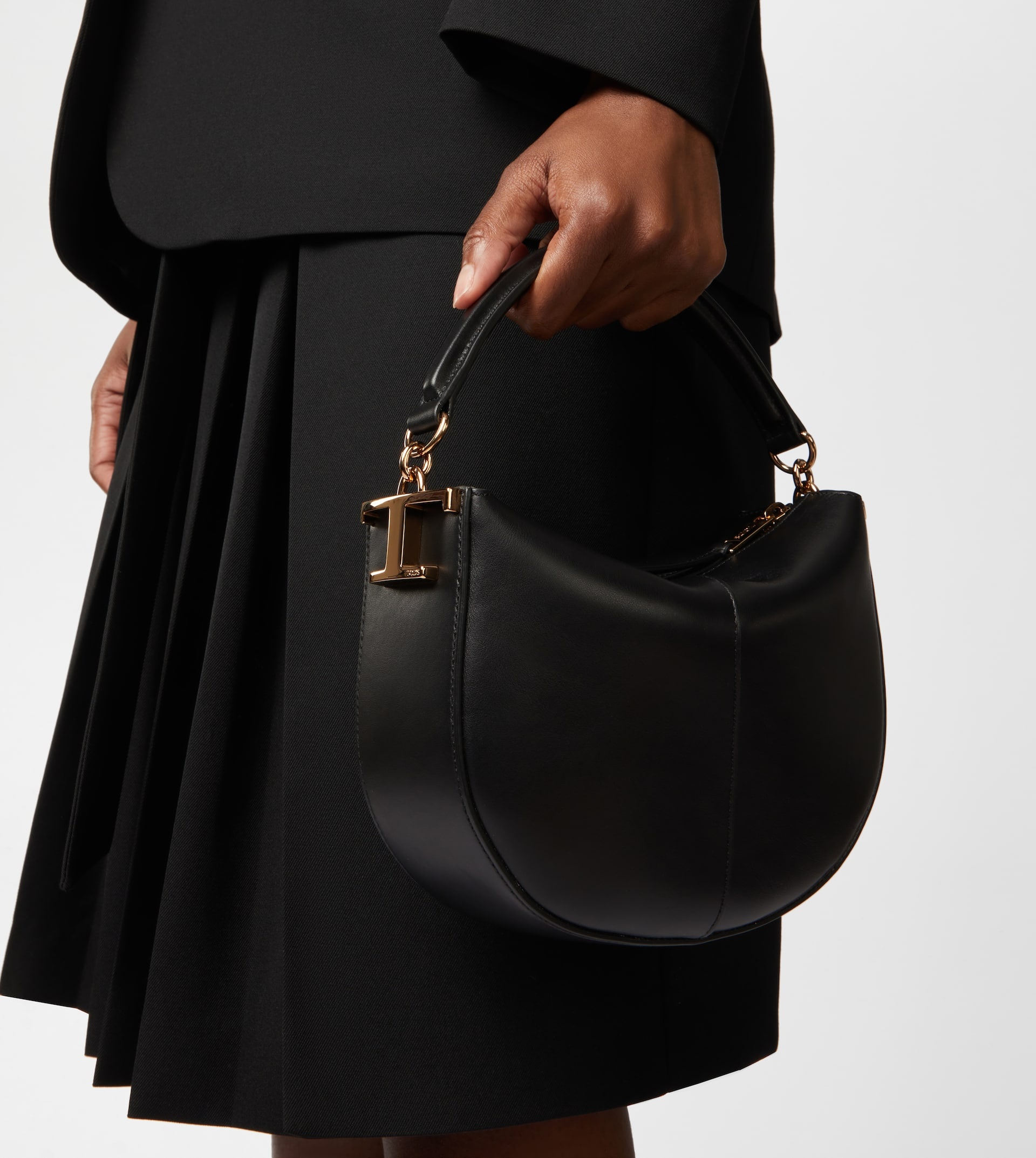 TOD'S T CASE HOBO BAG IN LEATHER MINI - BLACK - 2