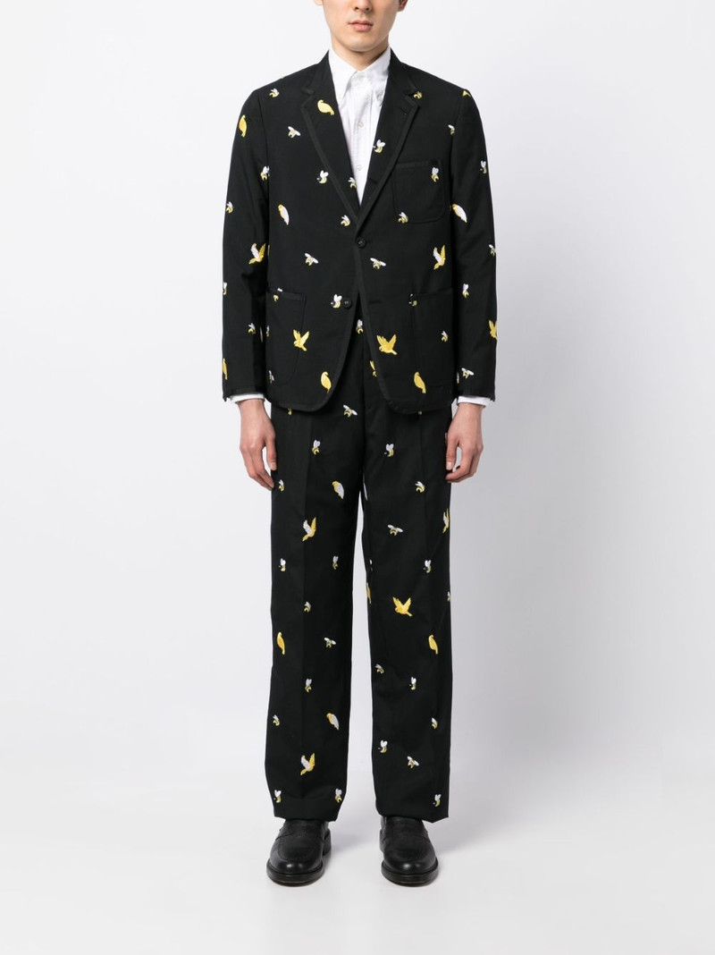 Thom Browne Birds and Bees embroidered straight-leg trousers outlook
