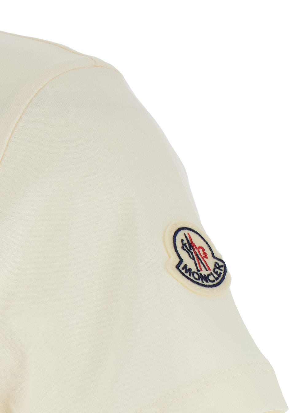 Moncler Women White T-Shirt With Embroidered Logo On The Front And Logo Patch On The Sleeve In Cotto - 3