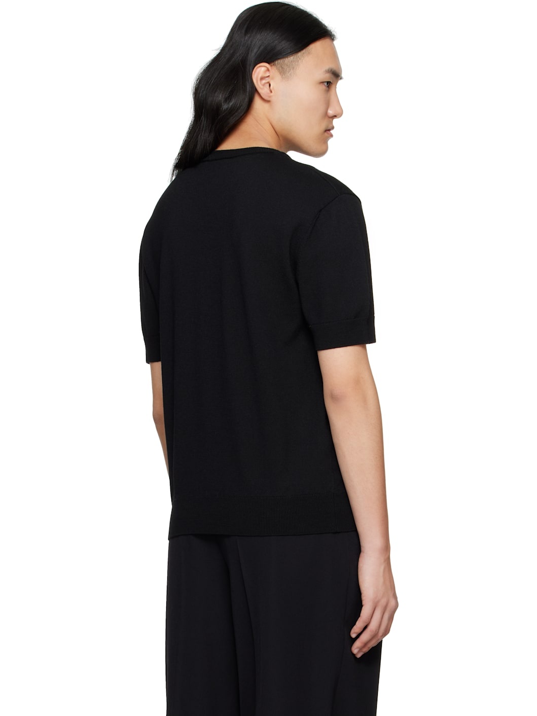 Black Knit Two Collar T-shirt - 3