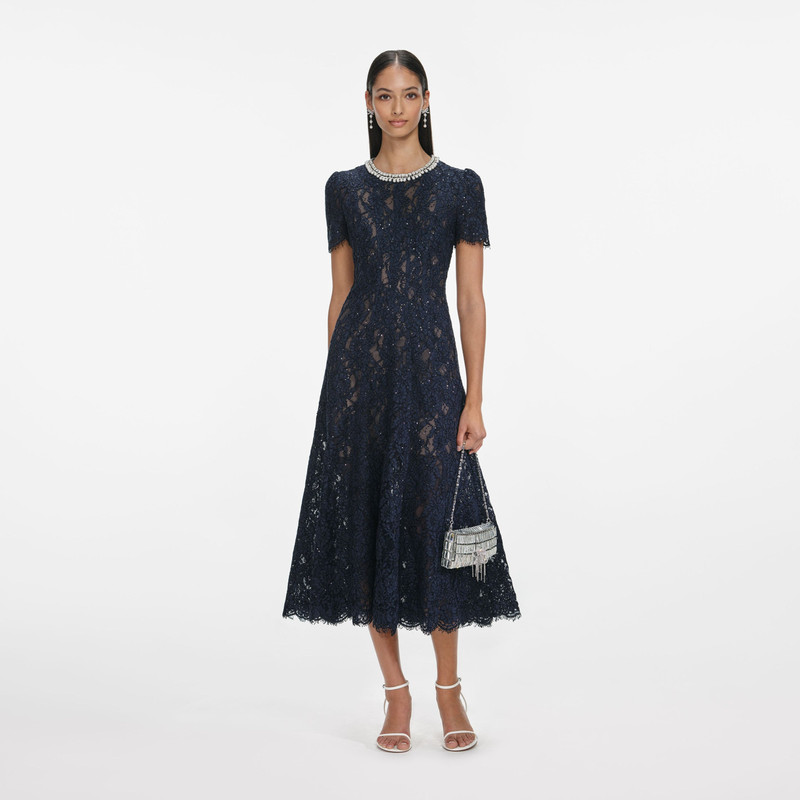 Navy Lace Embellished Midi Dress 1