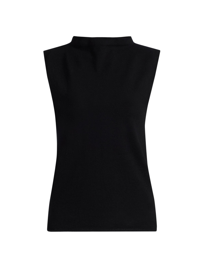 Women's Mock Turtleneck Cashmere Jersey Tank - Black 1