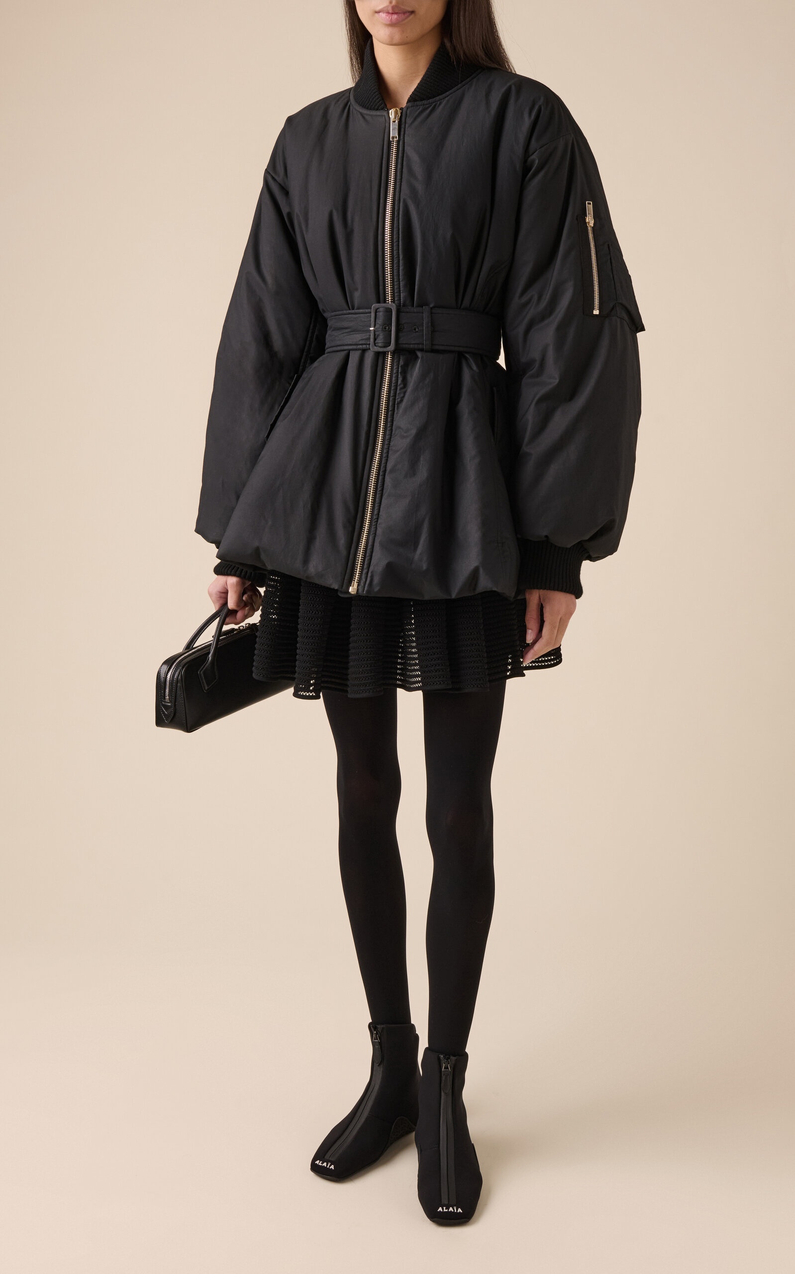Alaïa Belted Cotton Bomber Jacket black | modaoperandi