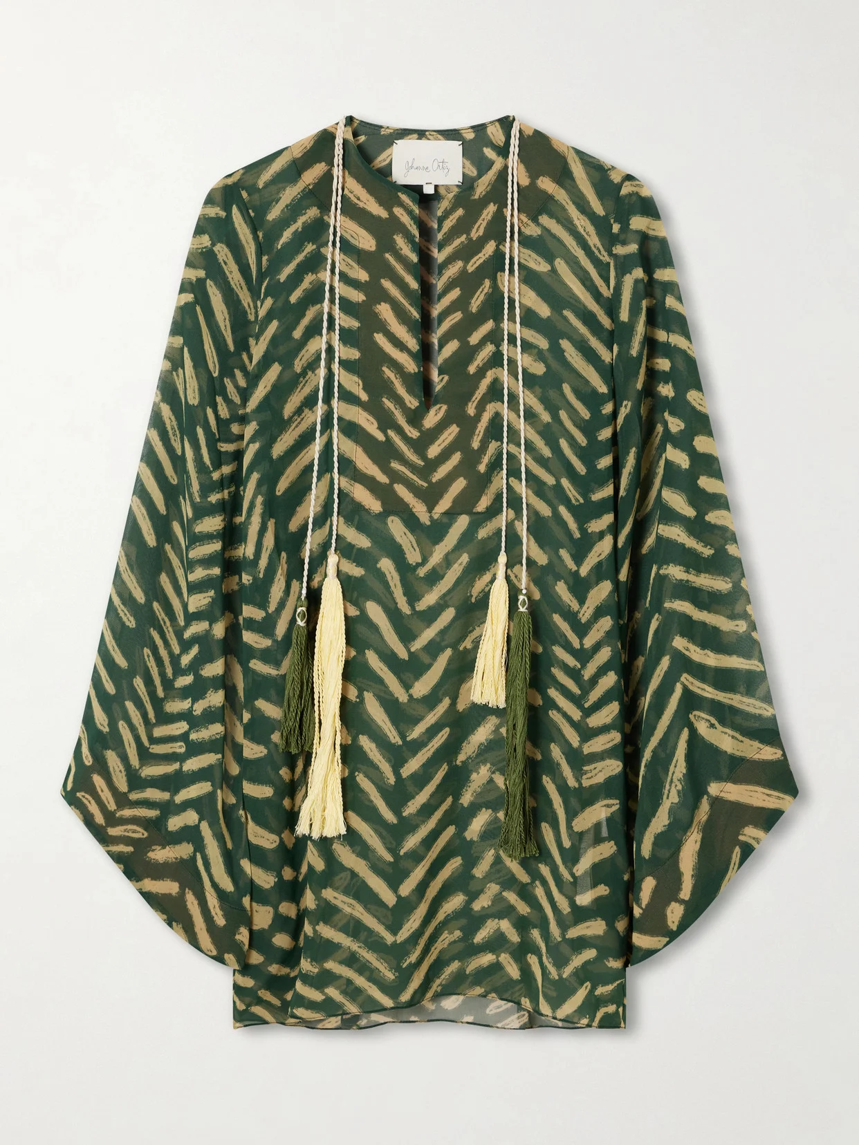 Refugio De Sol Tasseled Printed Recycled Georgette Coverup - 1