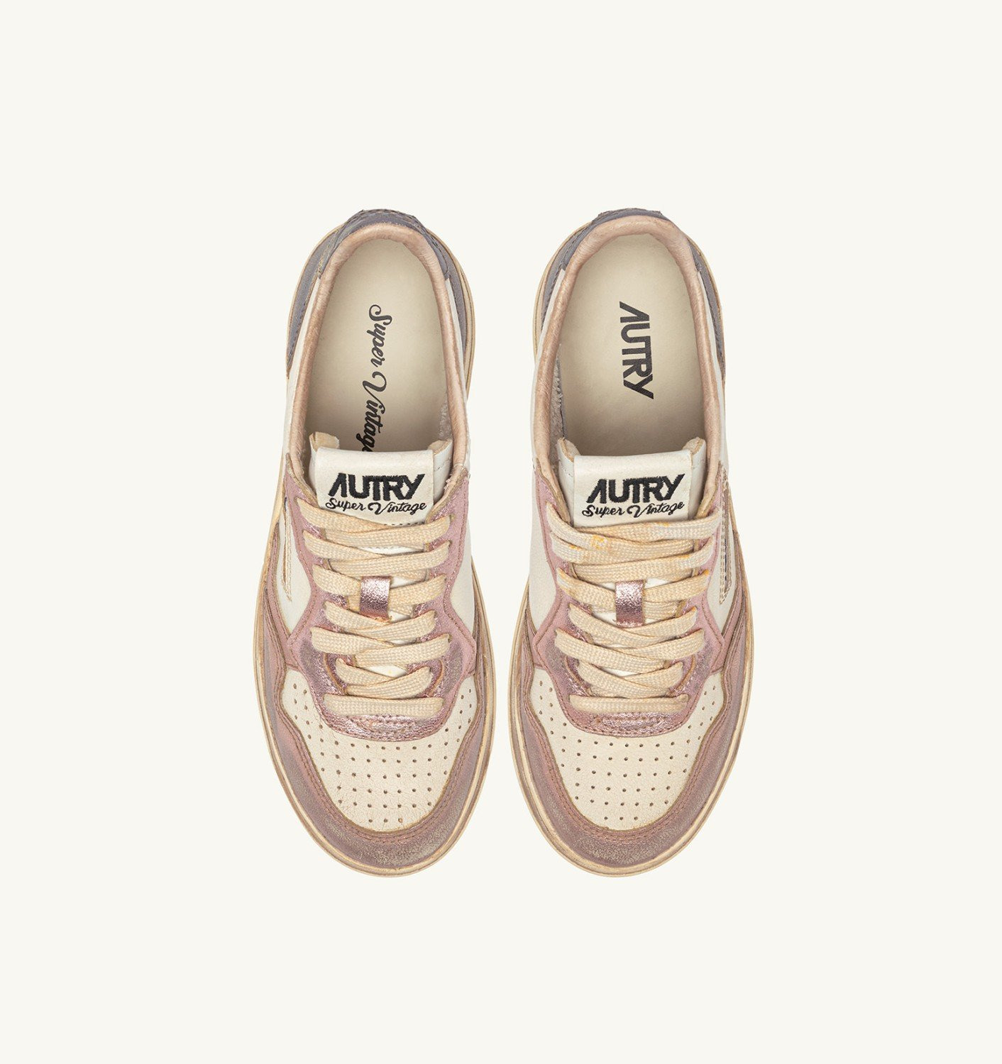 MEDALIST LOW SNEAKERS SUPER VINTAGE IN WHITE ROSE AND BLACKBOARD LEATHER - 5