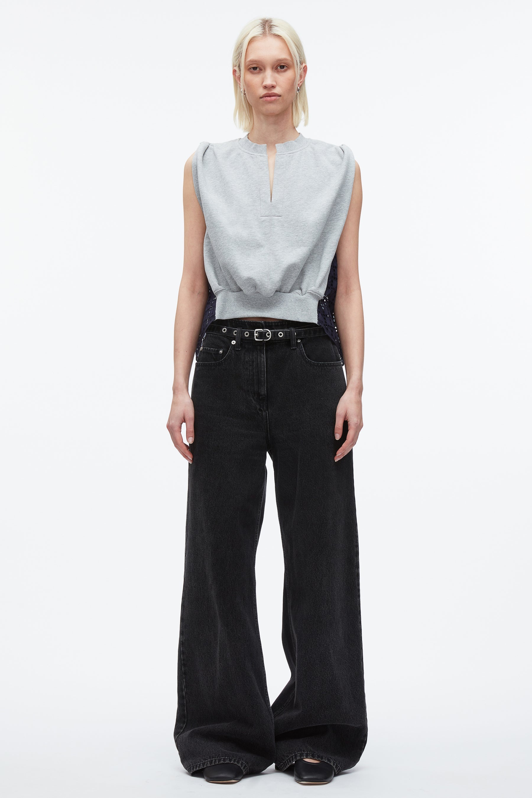 French Terry Top with Broiderie Anglaise Combo - 2