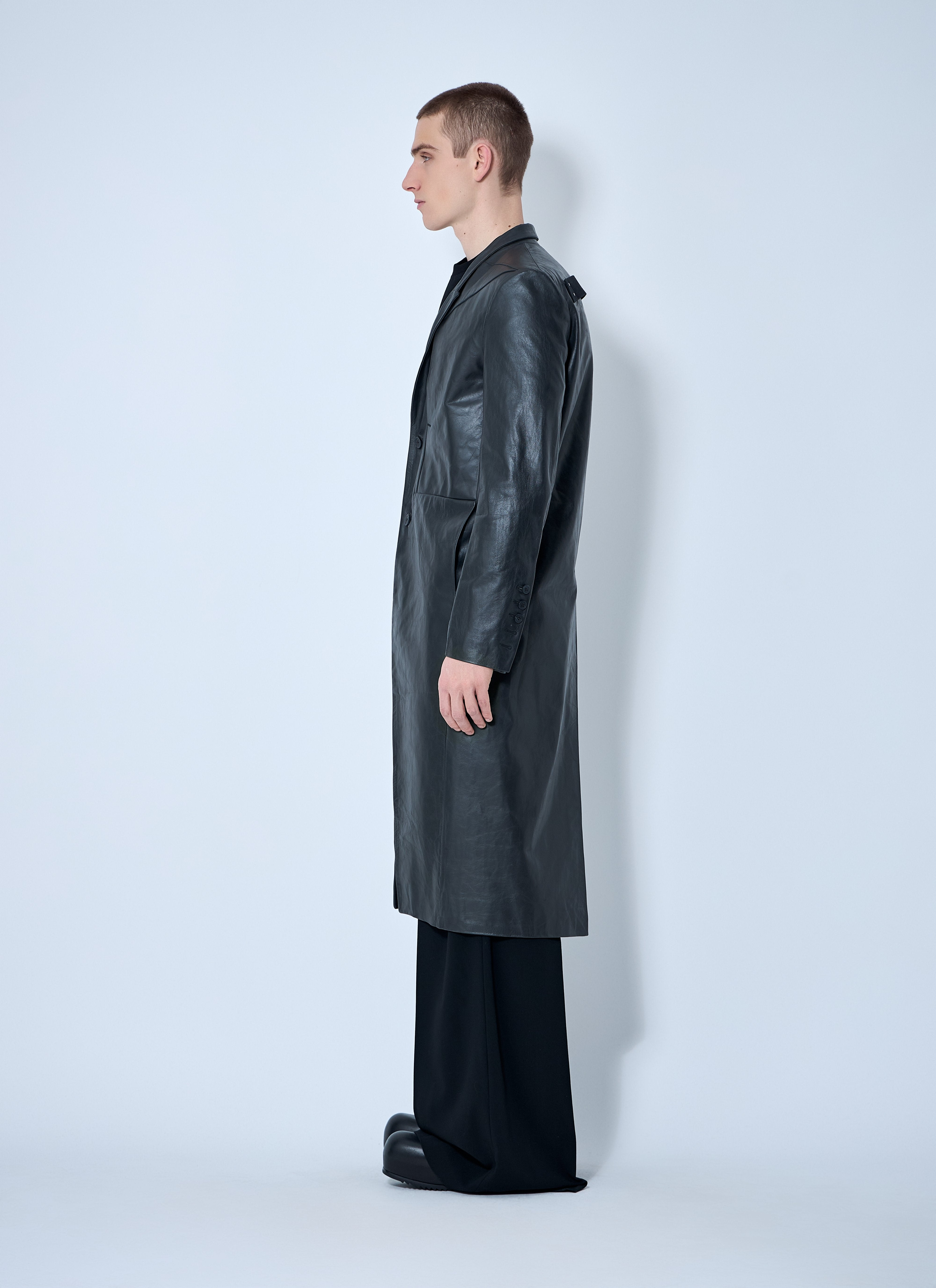 Rick Owens Men Leather Lido Coat - 3