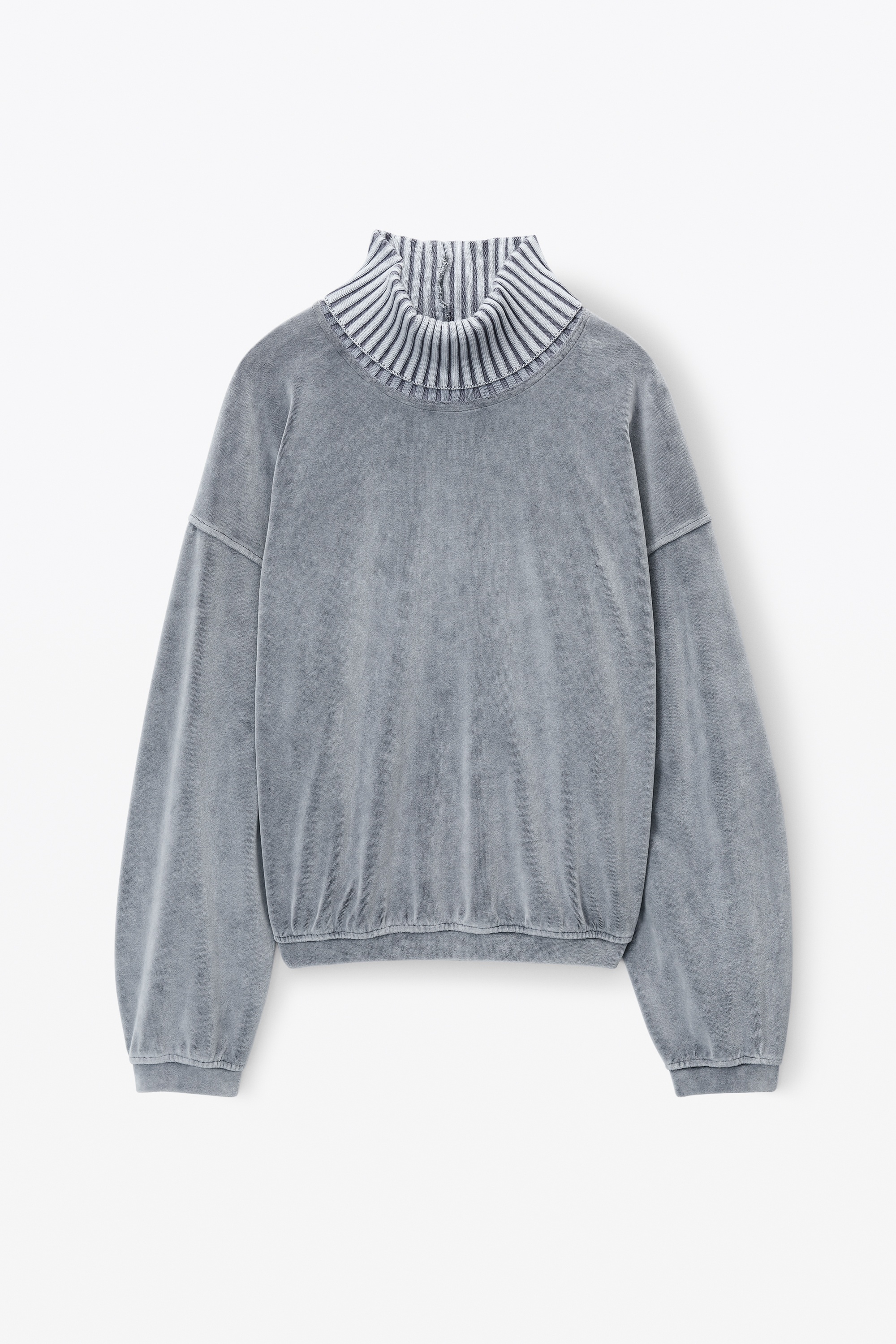 rib trim turtleneck in velour - 1