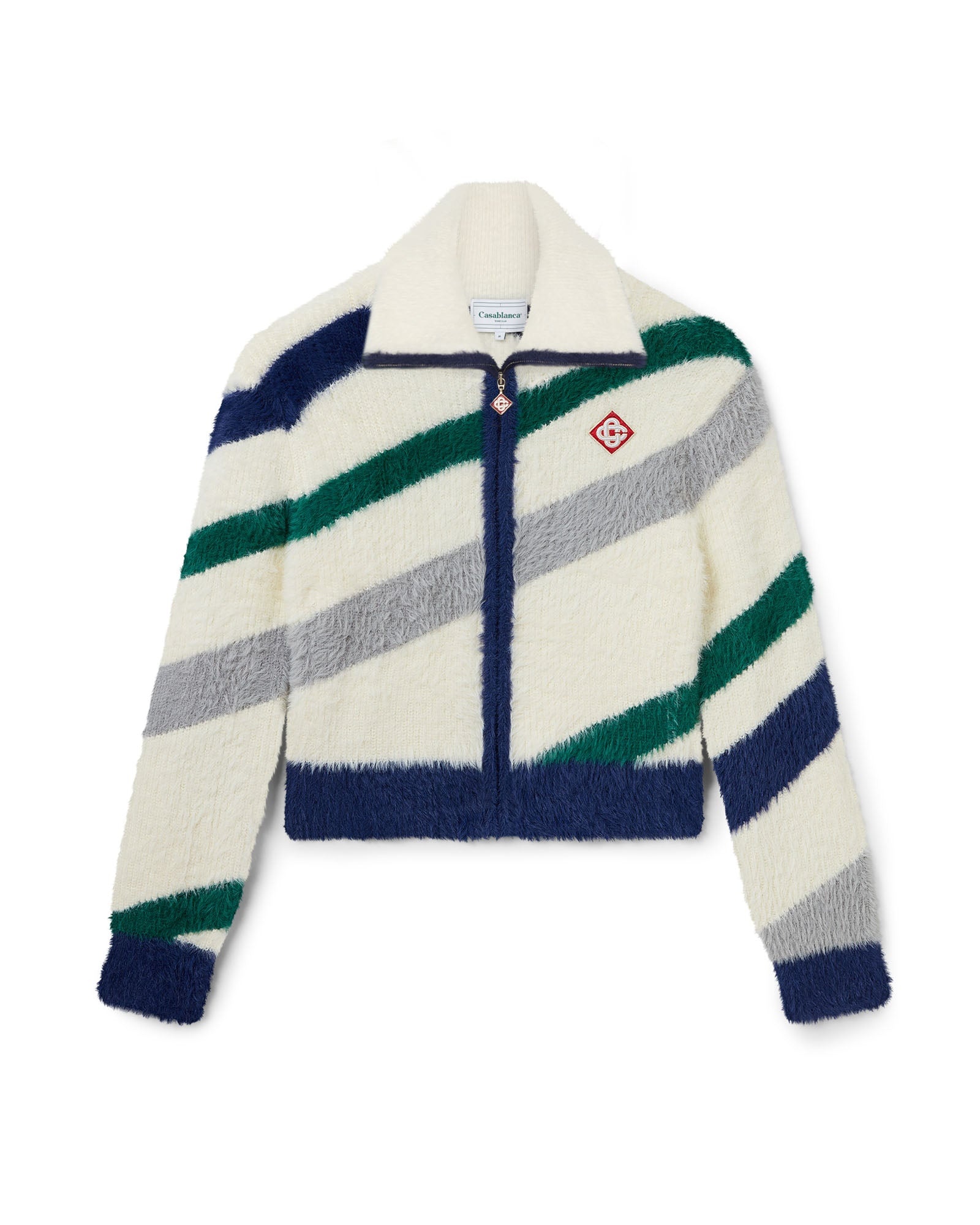 Striped Fluffy Zip Up Jumper - 1