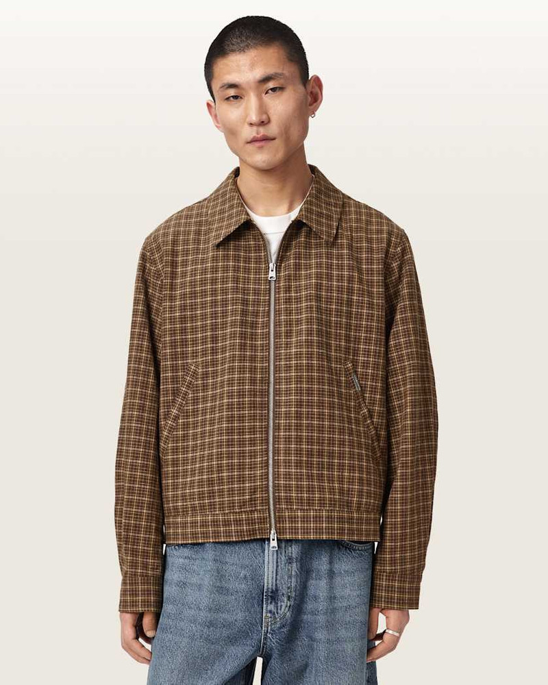 ALLSAINTS LAKESHAW RELAXED FIT LINEN BLEND CHECK JACKET outlook