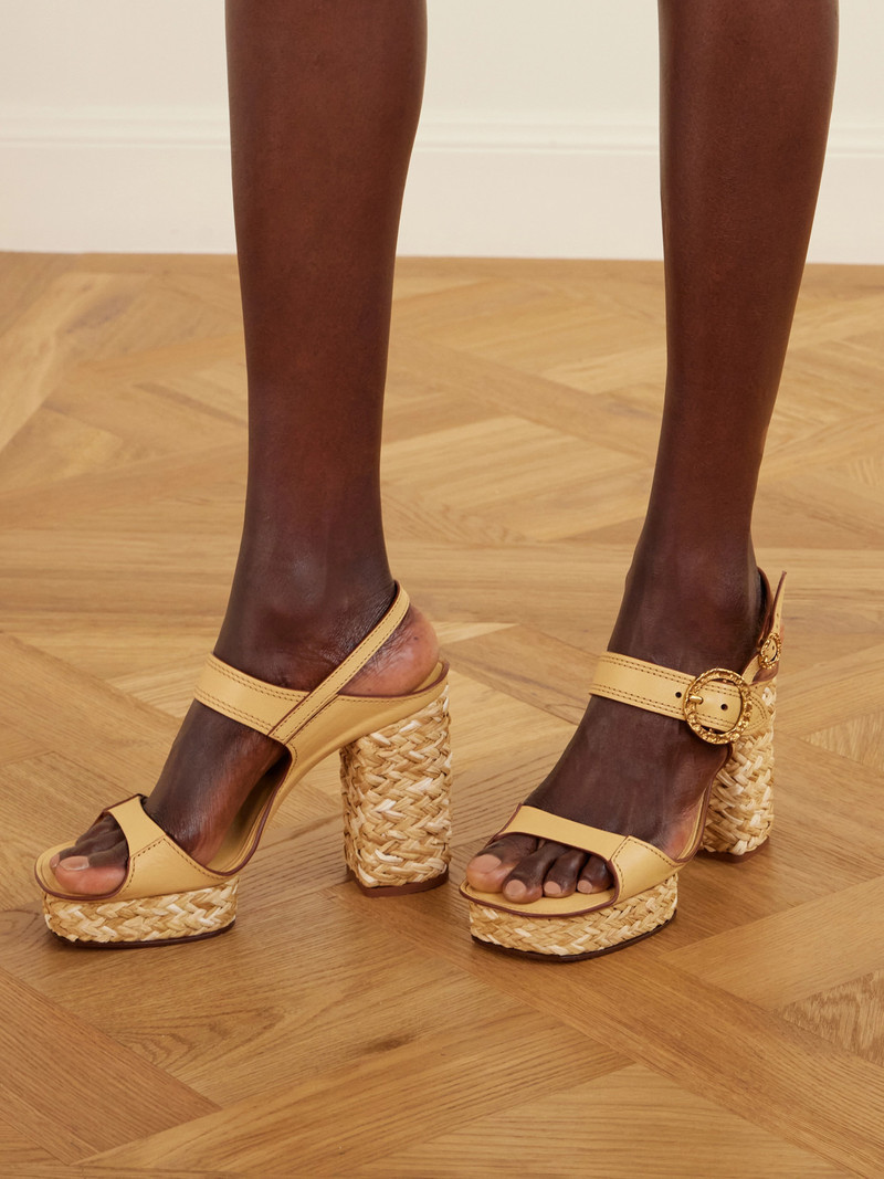 Zimmermann Solena Raffia-trimmed Leather Platform Sandals outlook