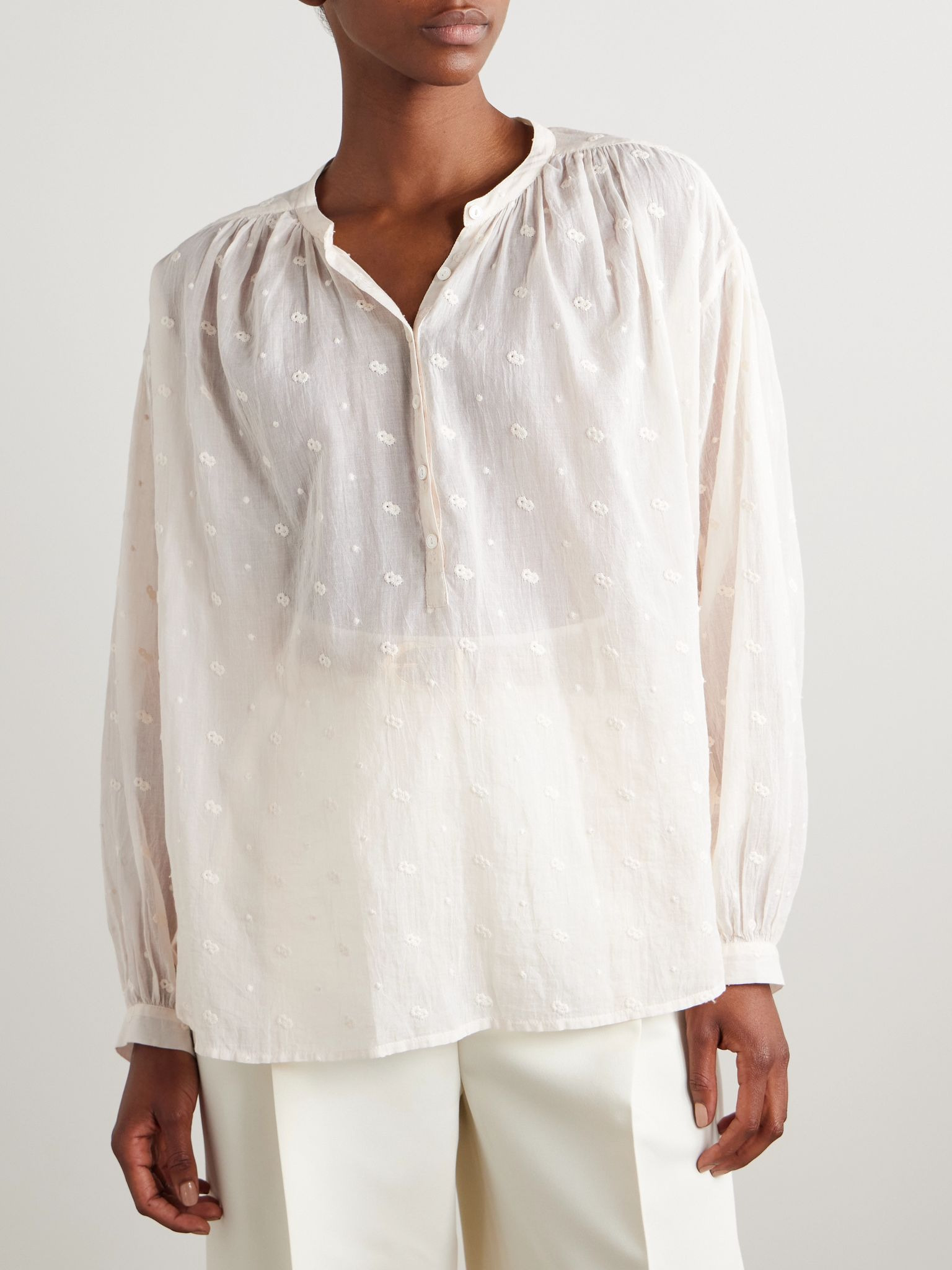 Neville embroidered cotton-voile blouse Ivory - 3