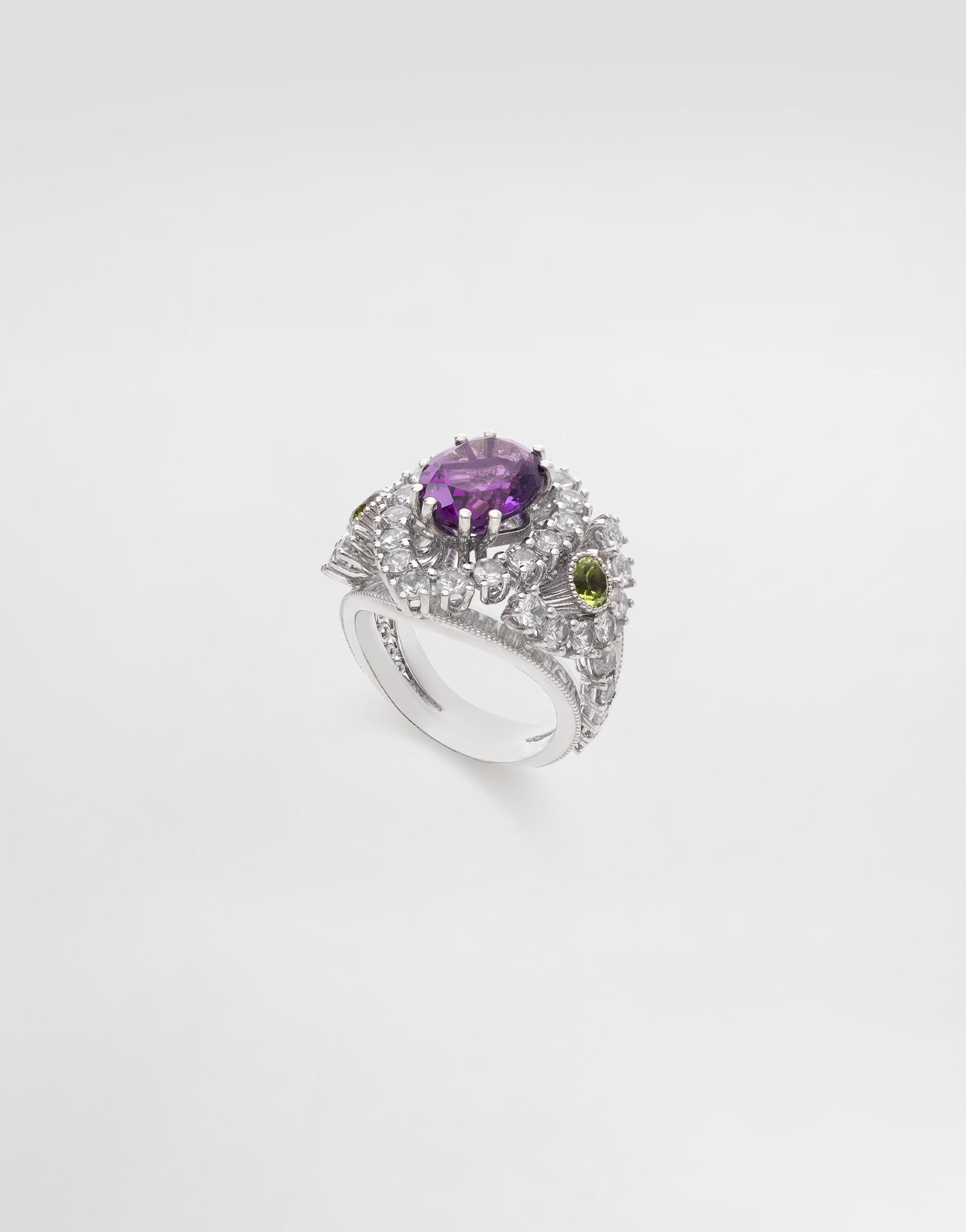 Eleganza Ring 18-carat white gold, amethyst, peridots, and sapphires - 2