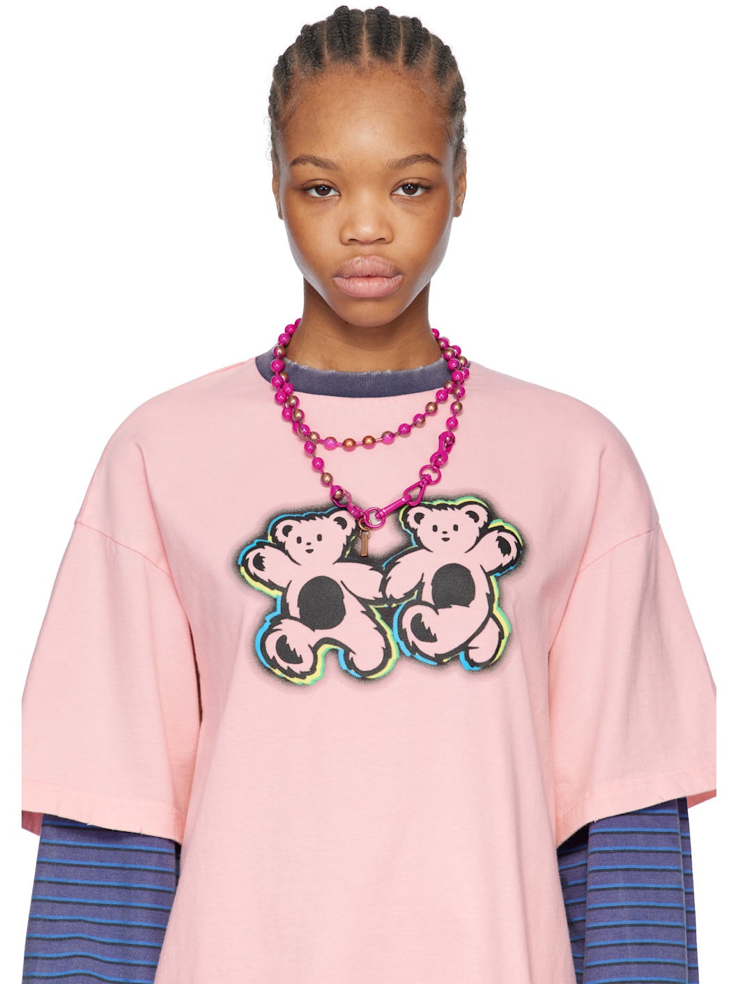 Pink & Bronze Colored Ball Chain Necklace - 2