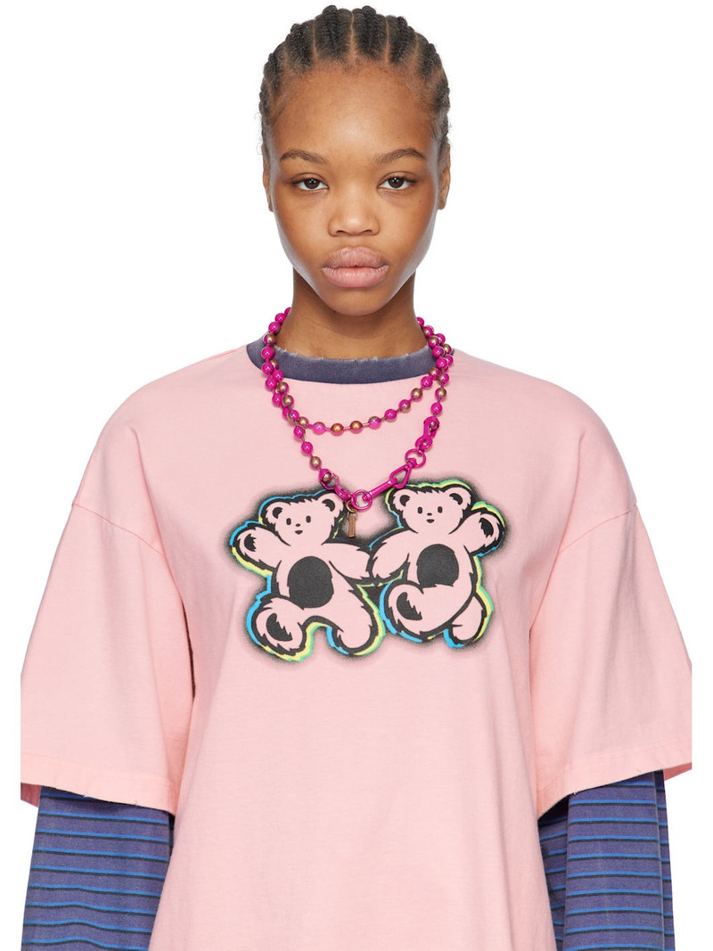 We11done Pink & Bronze Colored Ball Chain Necklace outlook
