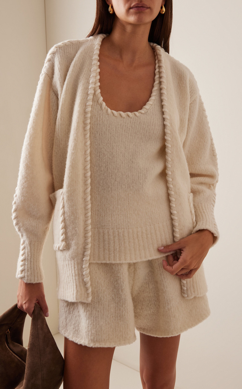 AISLING CAMPS Whip-Stitched Wool-Blend Knit Cardigan ivory outlook