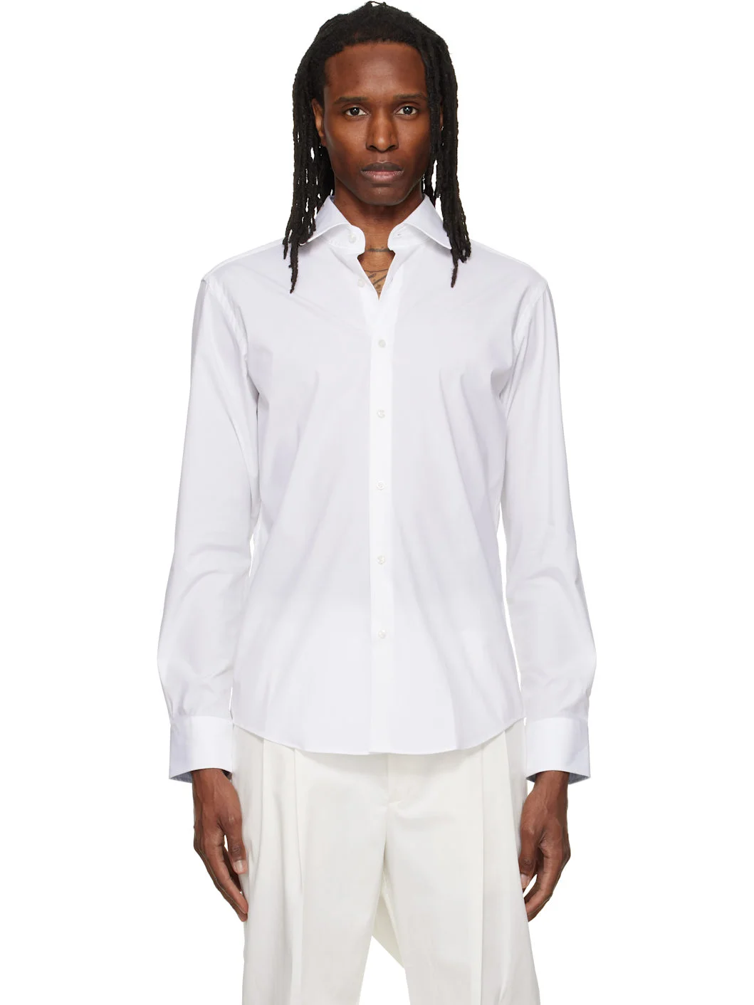 White Regular-Fit Easy-Iron Stretch Cotton Shirt - 1