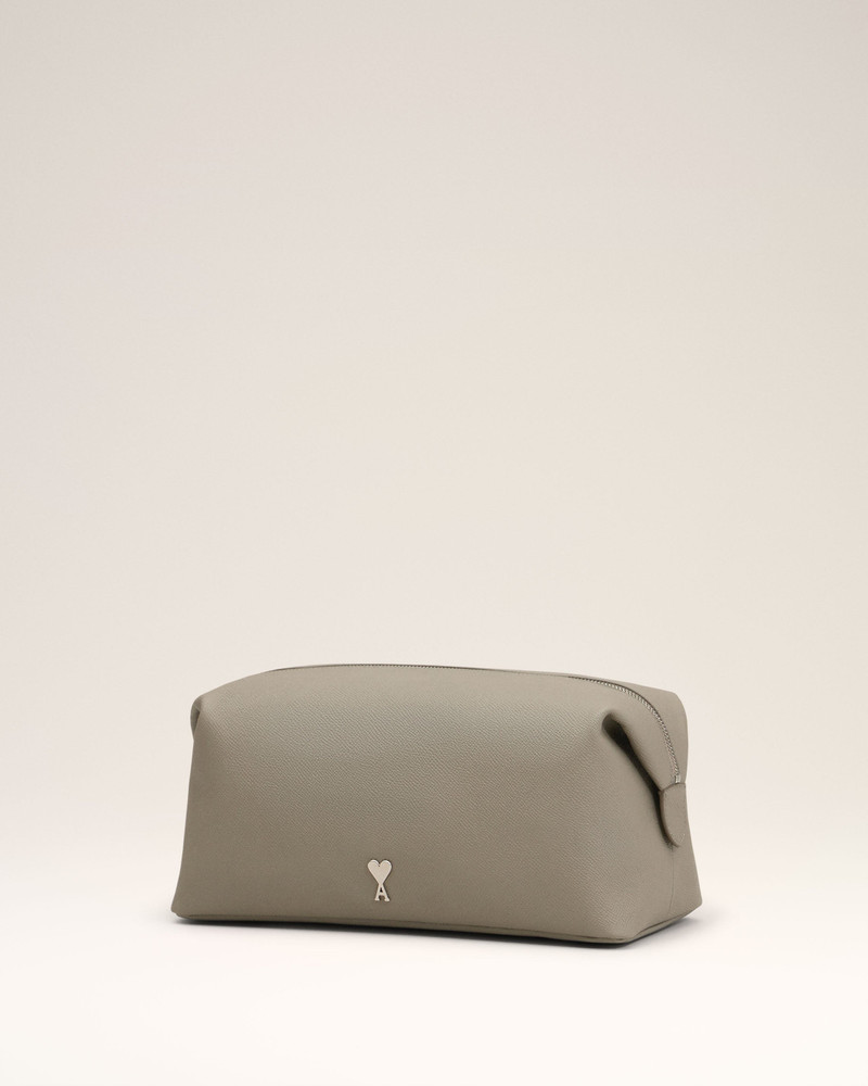 AMI Paris GREY LEATHER PARIS PARIS TOILETRY POUCH outlook