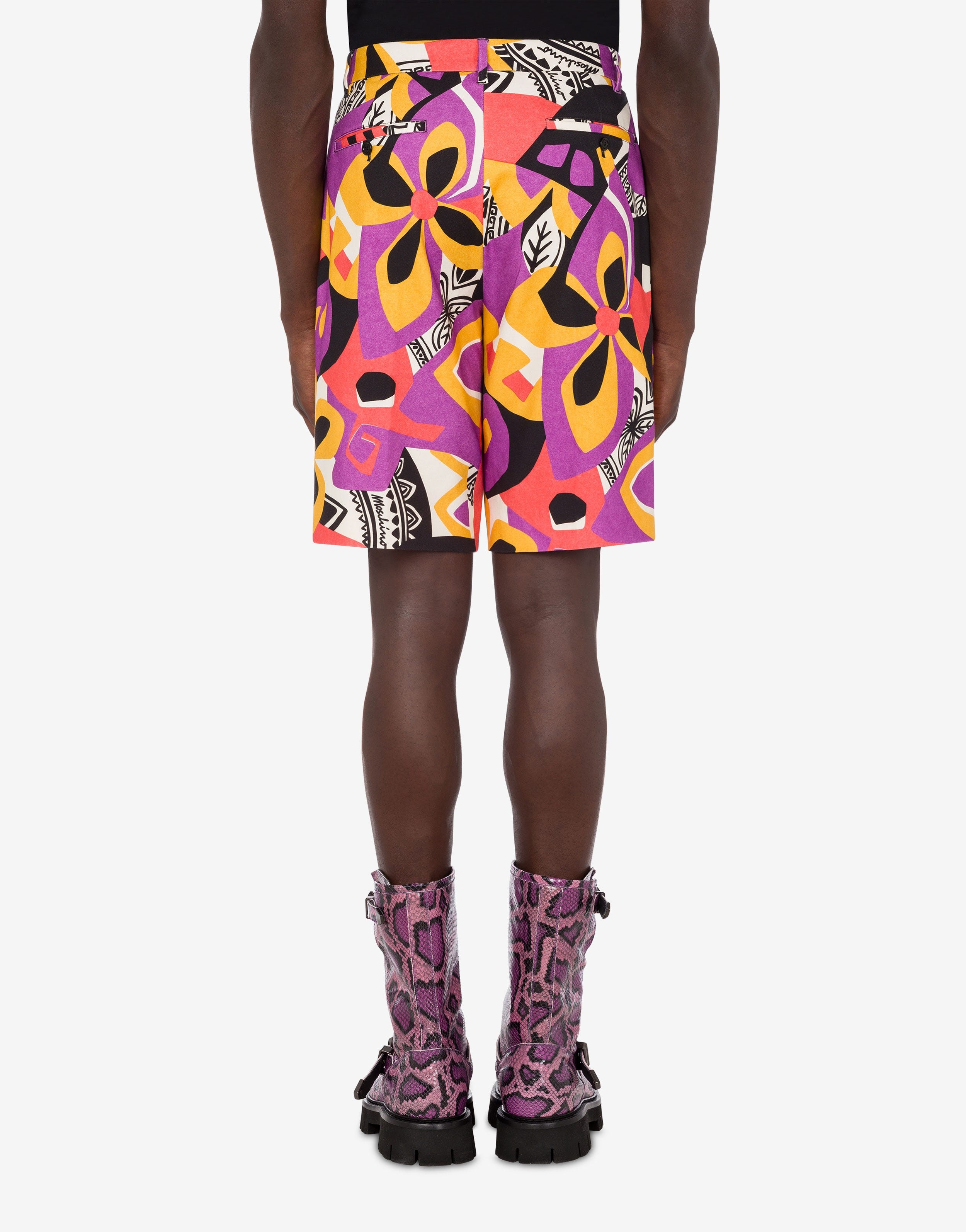 GEOMETRIC PRINT STRETCH COTTON BERMUDA SHORTS - 3