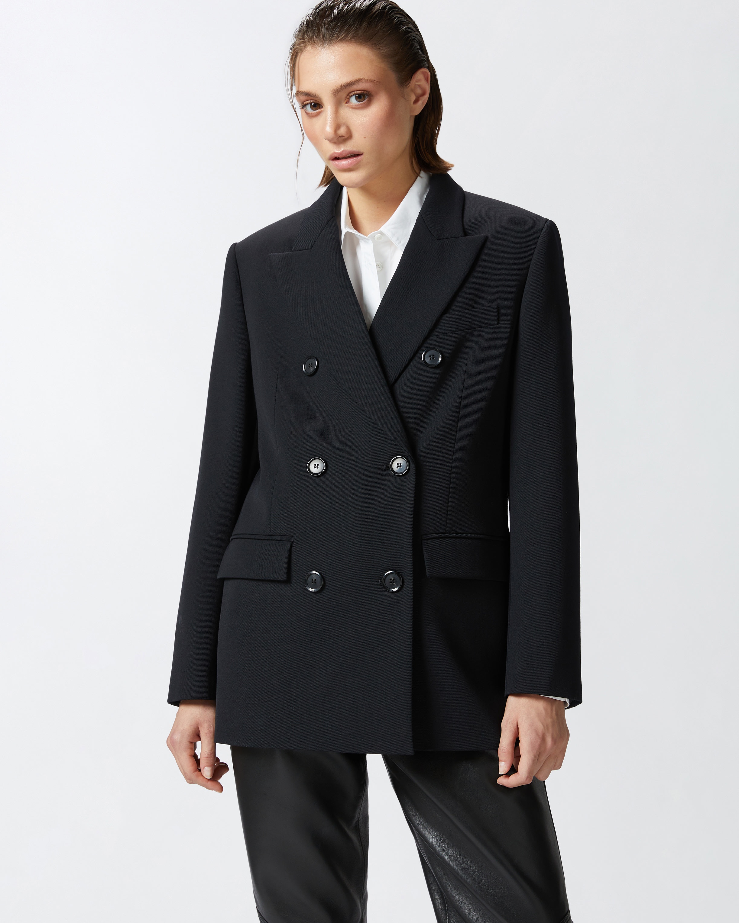 OVERSIZED DOUBLE-BREASTED WOOL-BLEND TWILL BLAZER - 2
