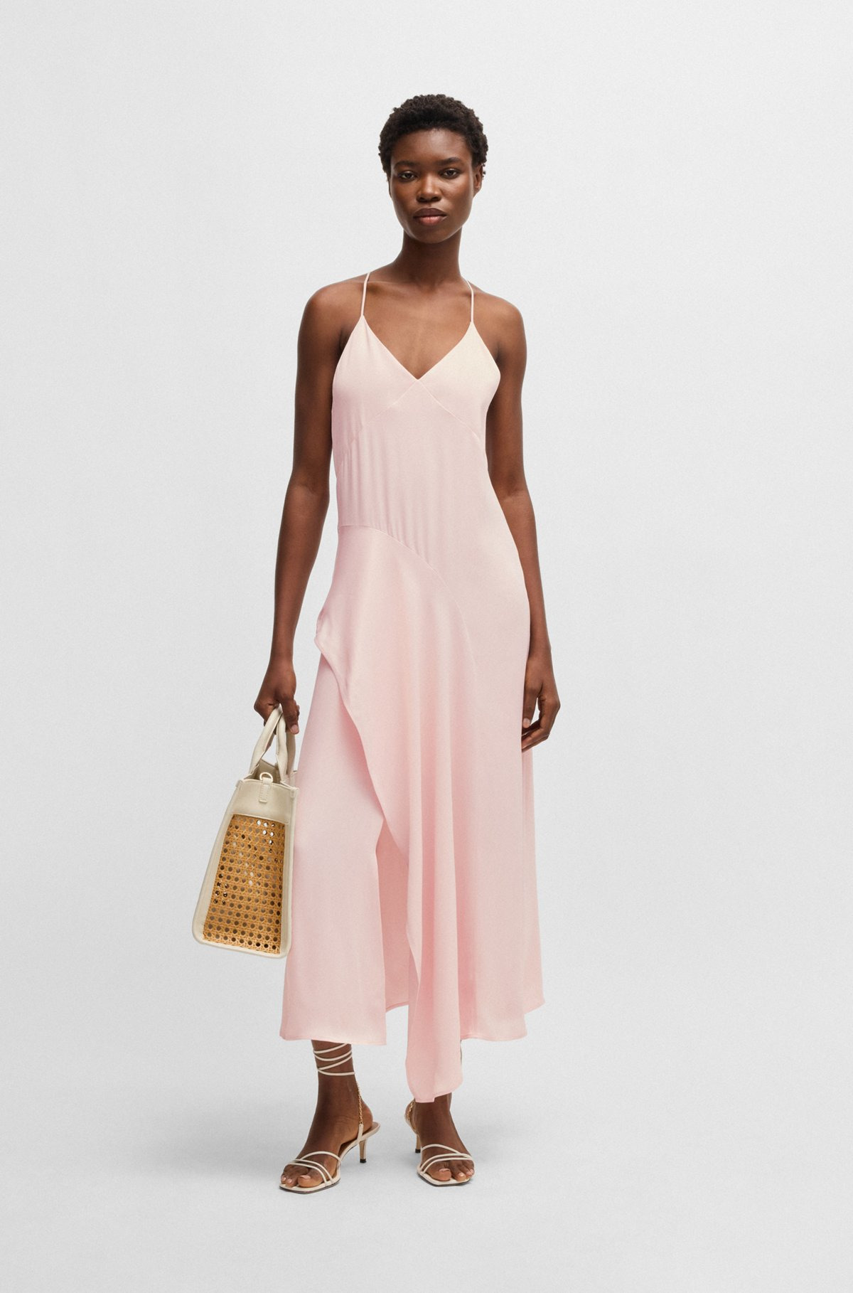 SATEEN DRESS WITH WATERFALL DETAIL - 2