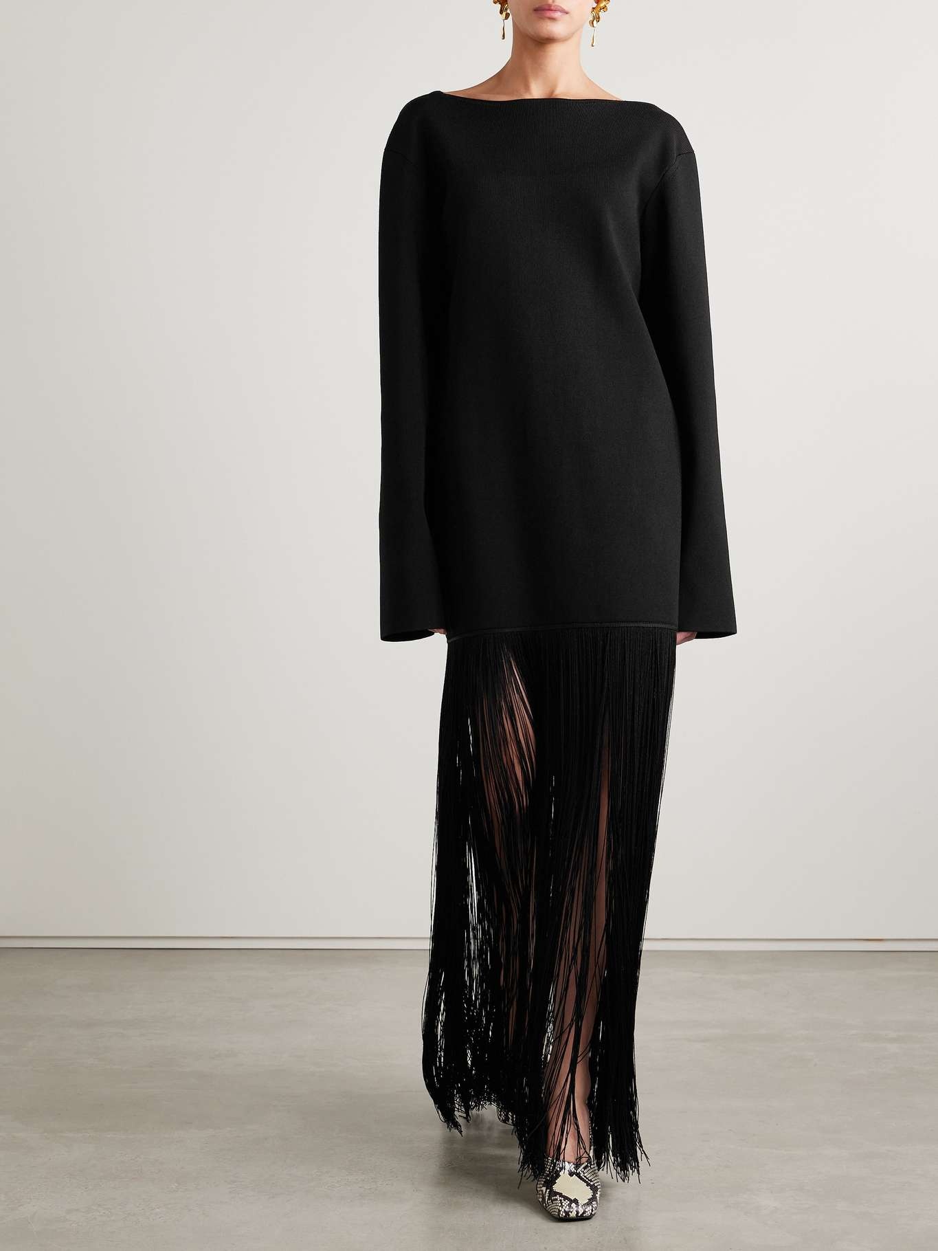 Paley fringed ribbed-knit gown Black - 2
