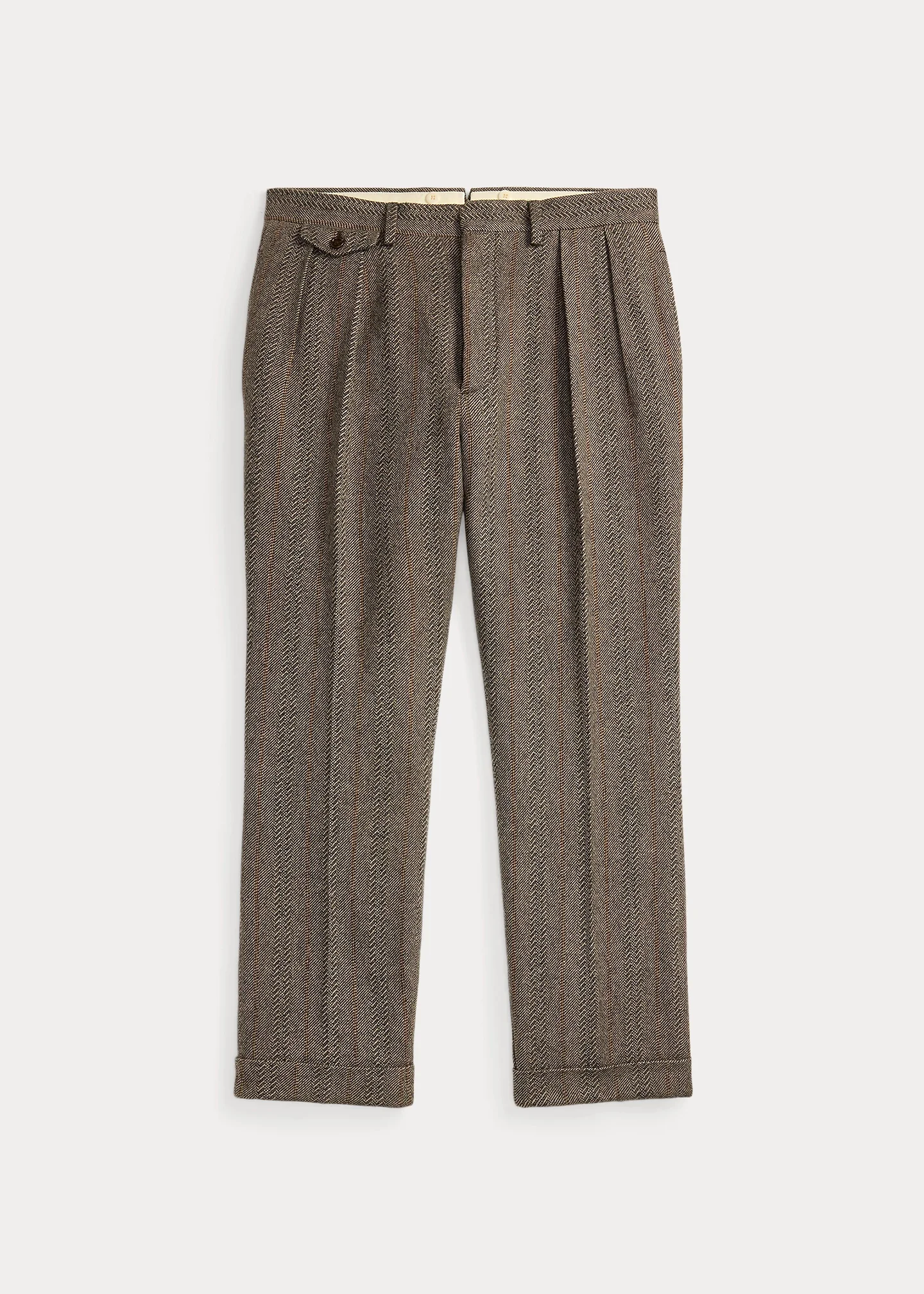 Slim Fit Wool-Cotton Herringbone Trouser - 1