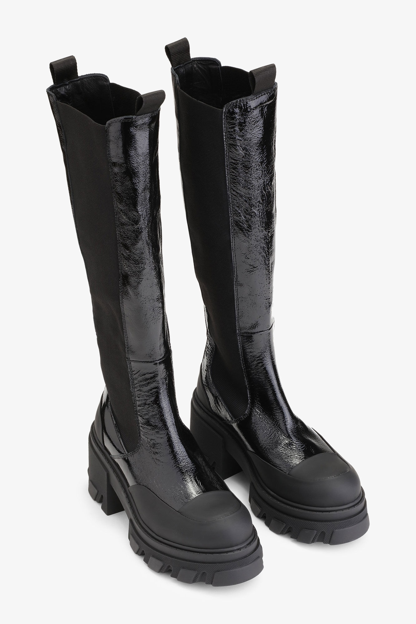 BLACK CLEATED HEELED HIGH CHELSEA BOOTS - 2
