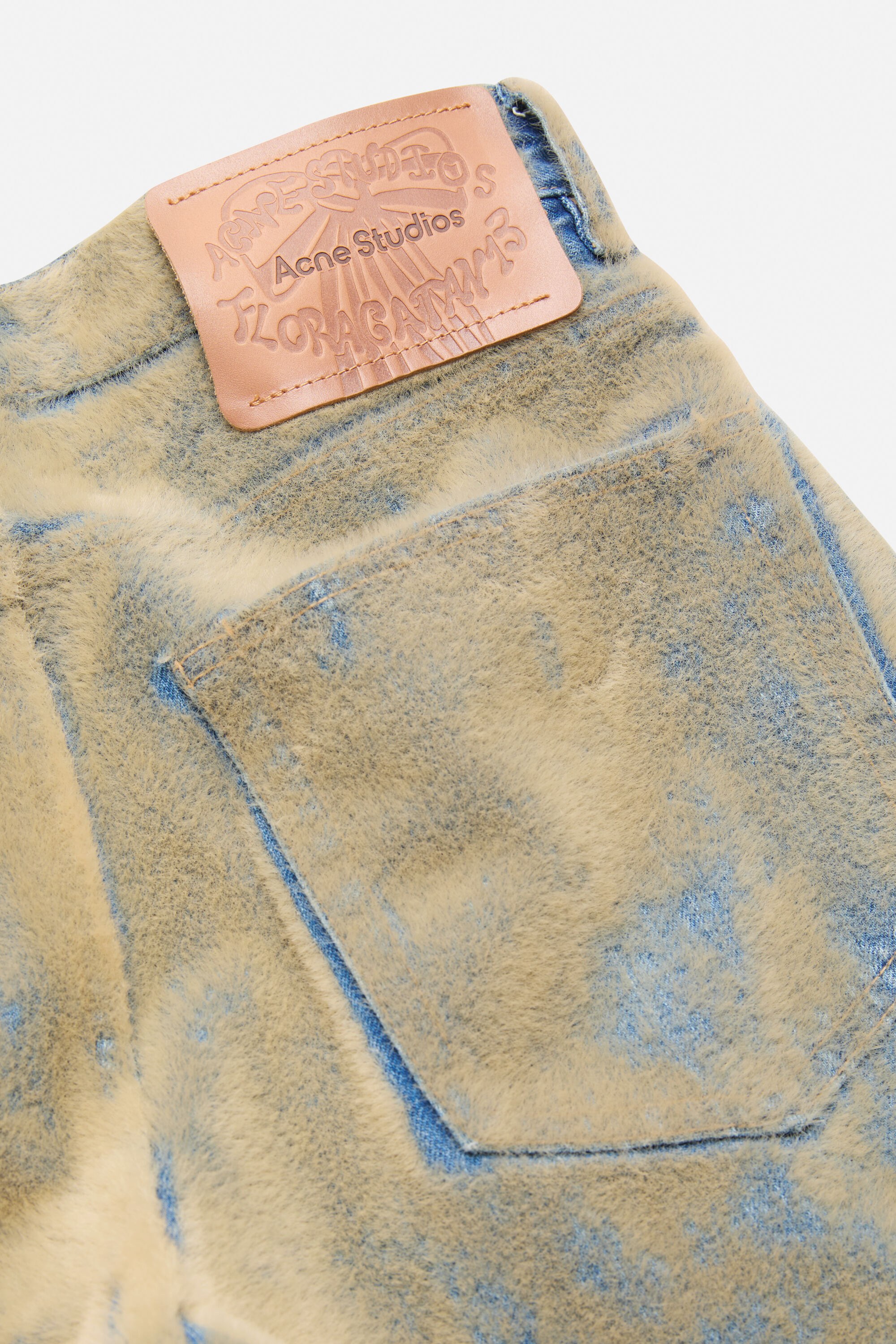 Flocked denim trousers - Loose fit - Blue/beige - 5