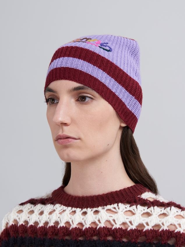 BURGUNDY AND PURPLE SHETLAND BEANIE - 2
